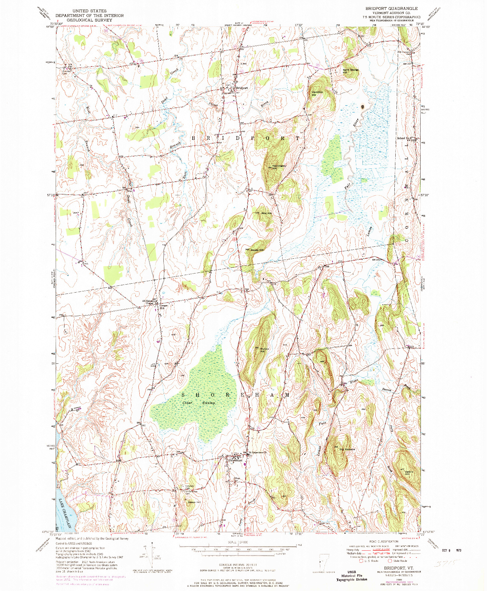 USGS 1:24000-SCALE QUADRANGLE FOR BRIDPORT, VT 1949