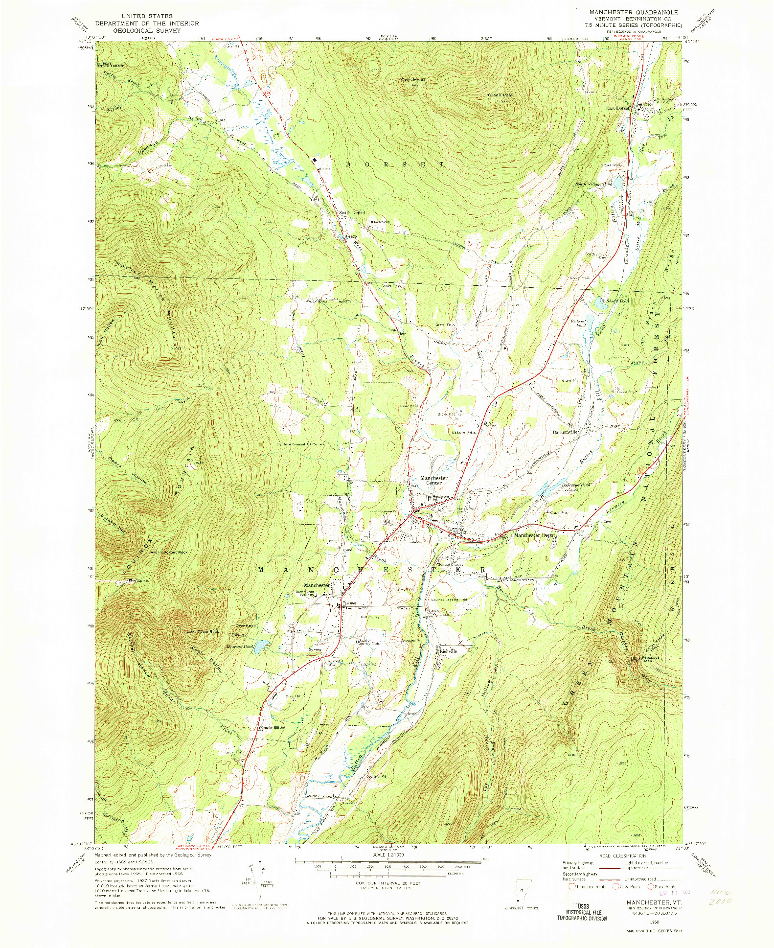 USGS 1:24000-SCALE QUADRANGLE FOR MANCHESTER, VT 1968