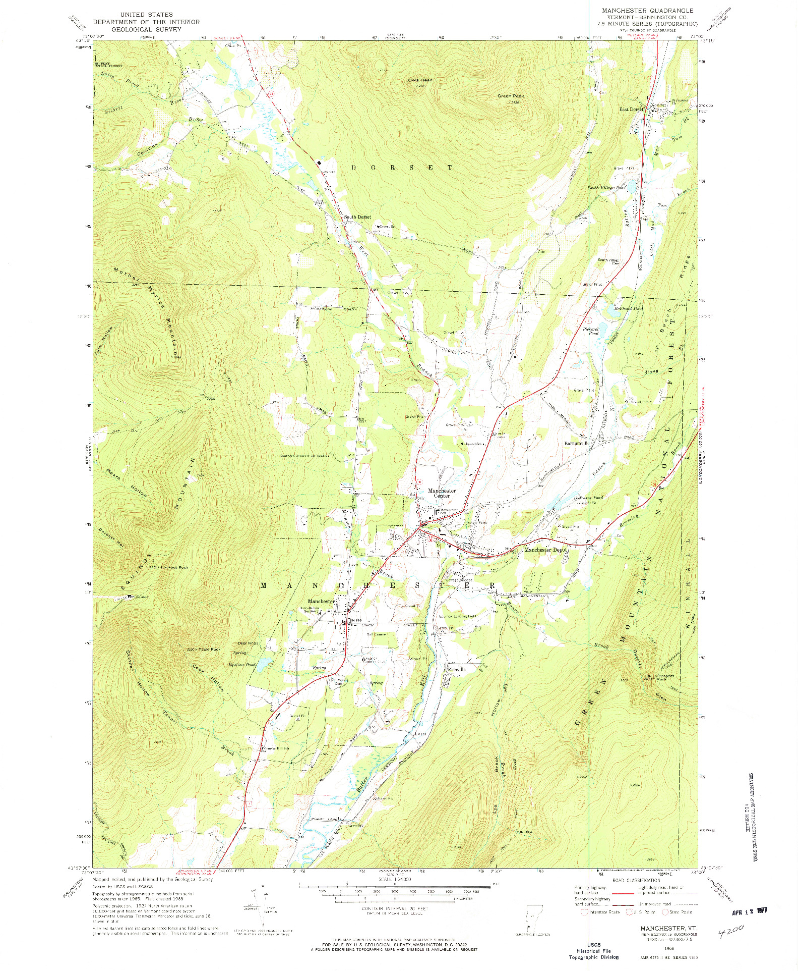 USGS 1:24000-SCALE QUADRANGLE FOR MANCHESTER, VT 1968