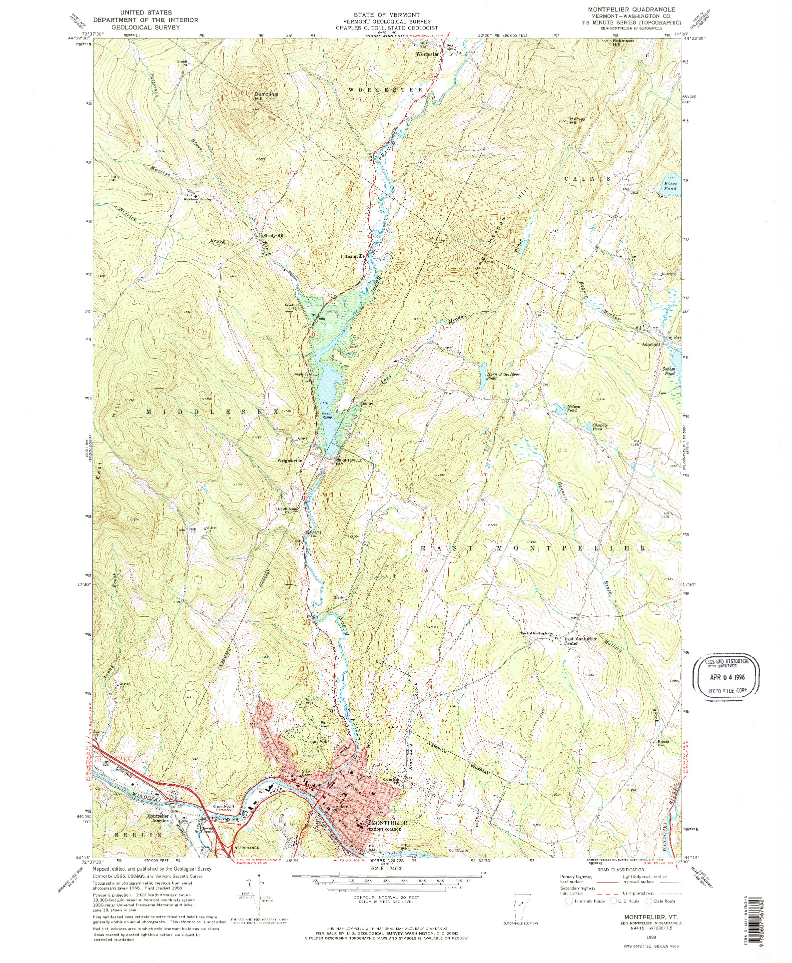 USGS 1:24000-SCALE QUADRANGLE FOR MONTPELIER, VT 1968