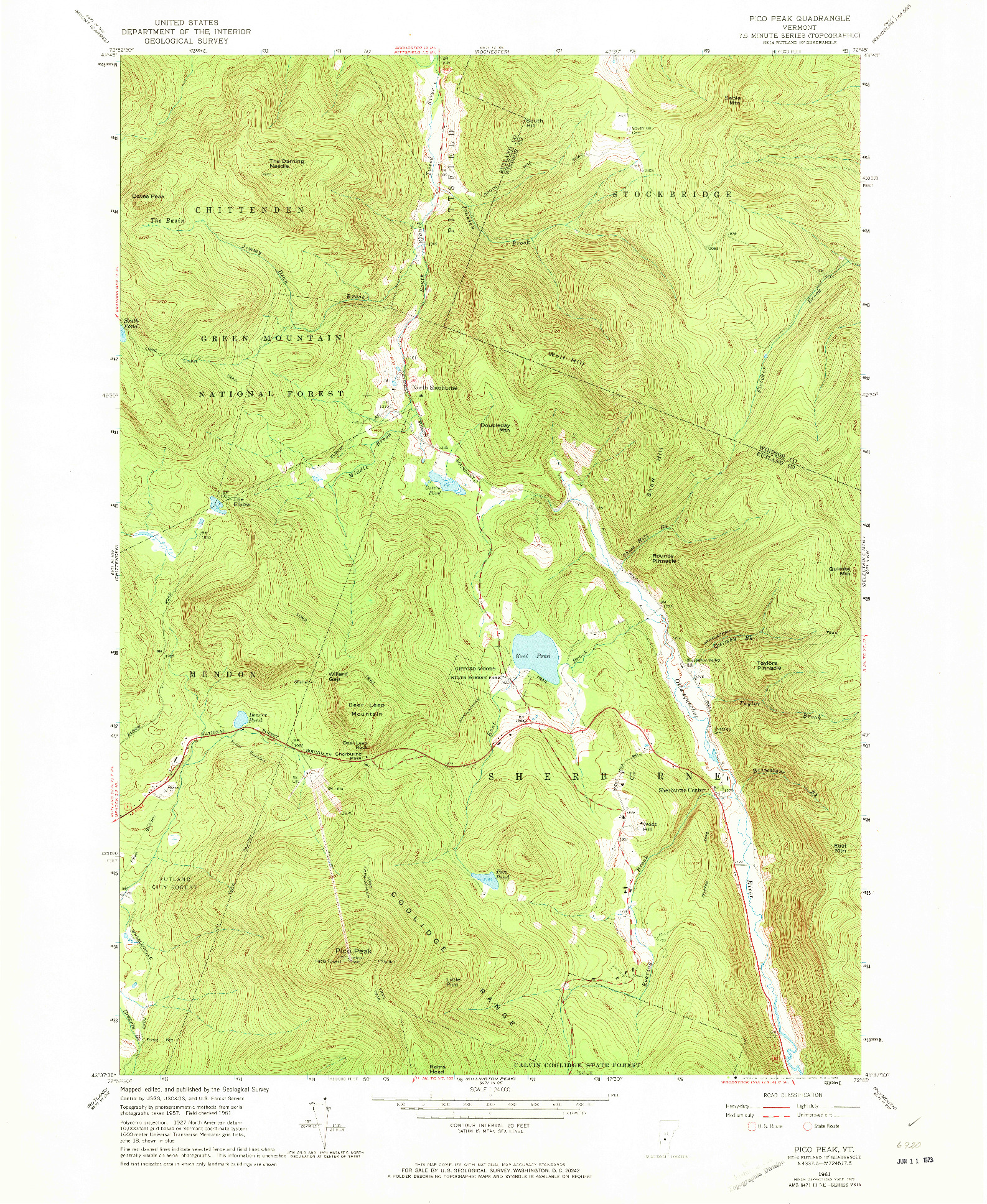 USGS 1:24000-SCALE QUADRANGLE FOR PICO PEAK, VT 1961