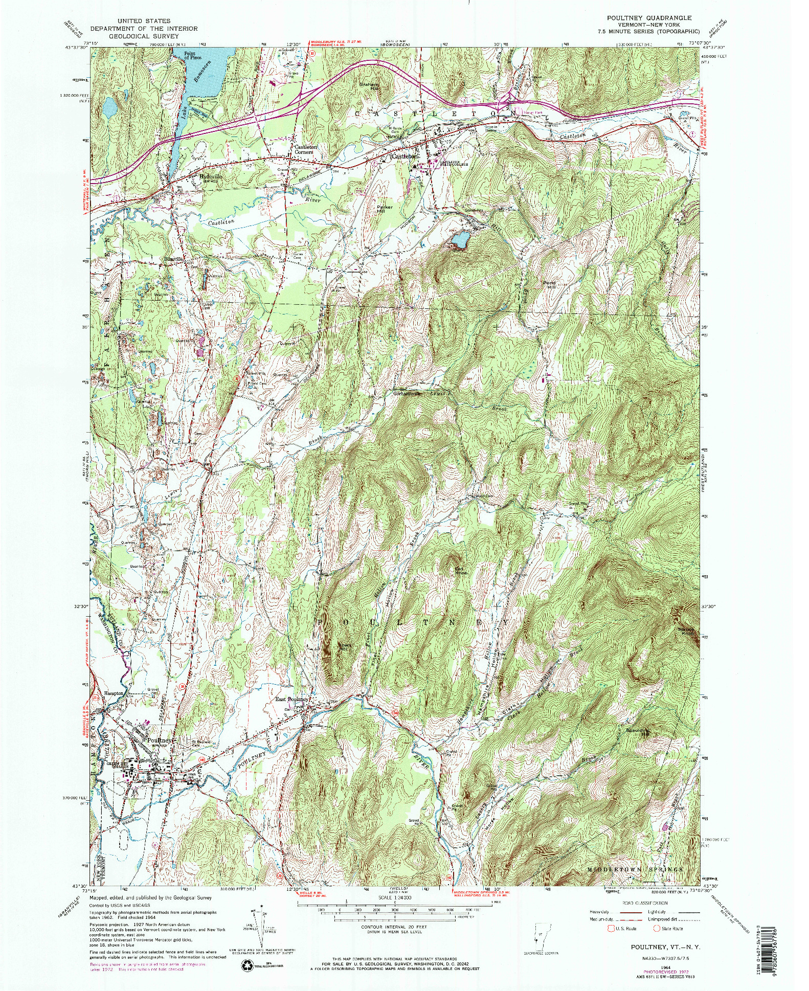 USGS 1:24000-SCALE QUADRANGLE FOR POULTNEY, VT 1964