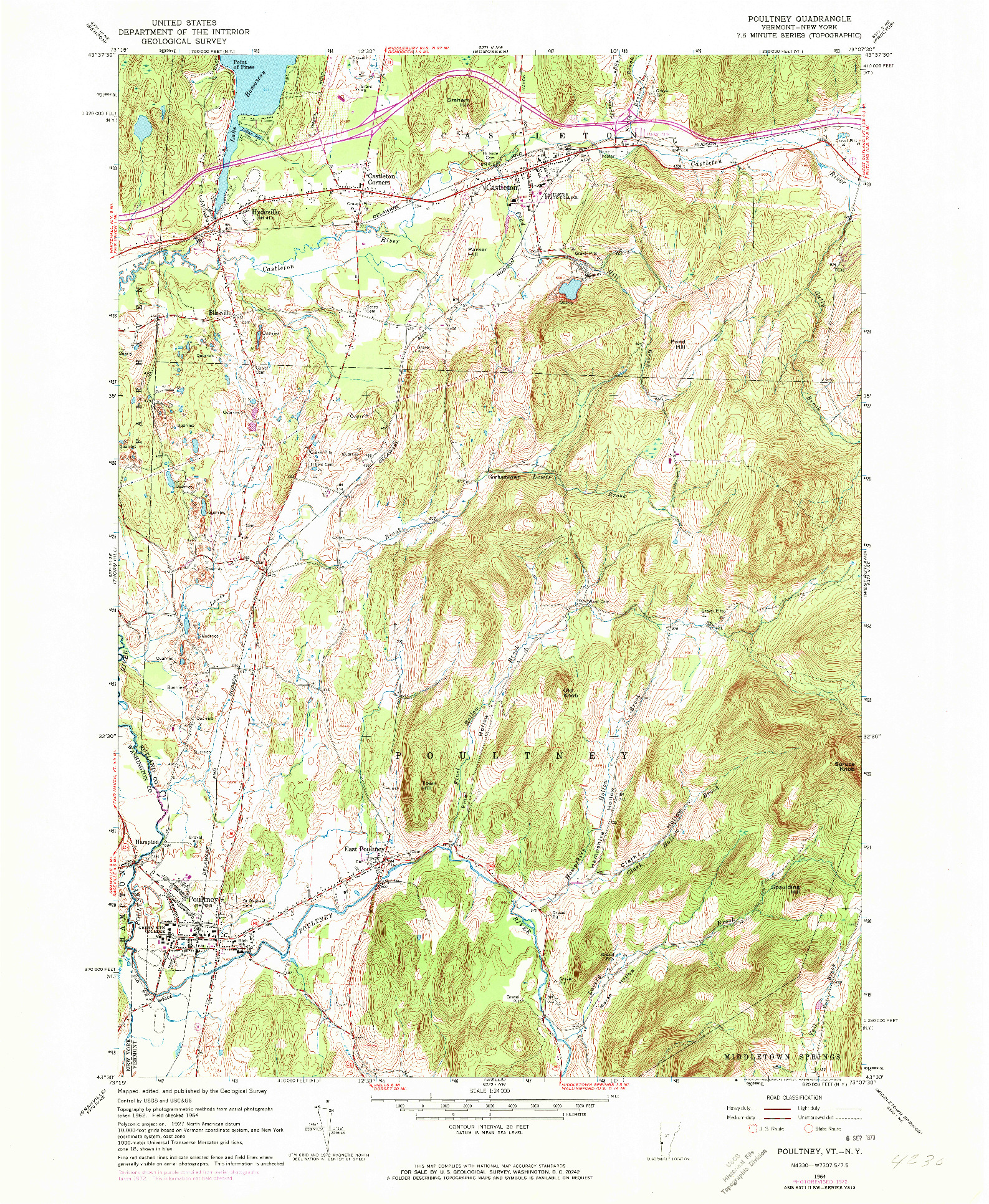 USGS 1:24000-SCALE QUADRANGLE FOR POULTNEY, VT 1964