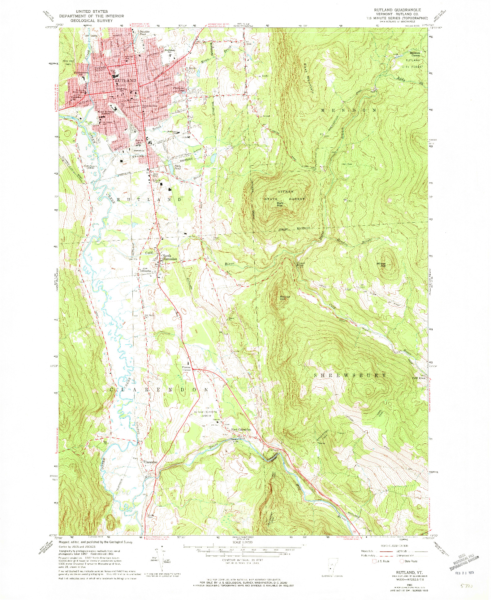 USGS 1:24000-SCALE QUADRANGLE FOR RUTLAND, VT 1961