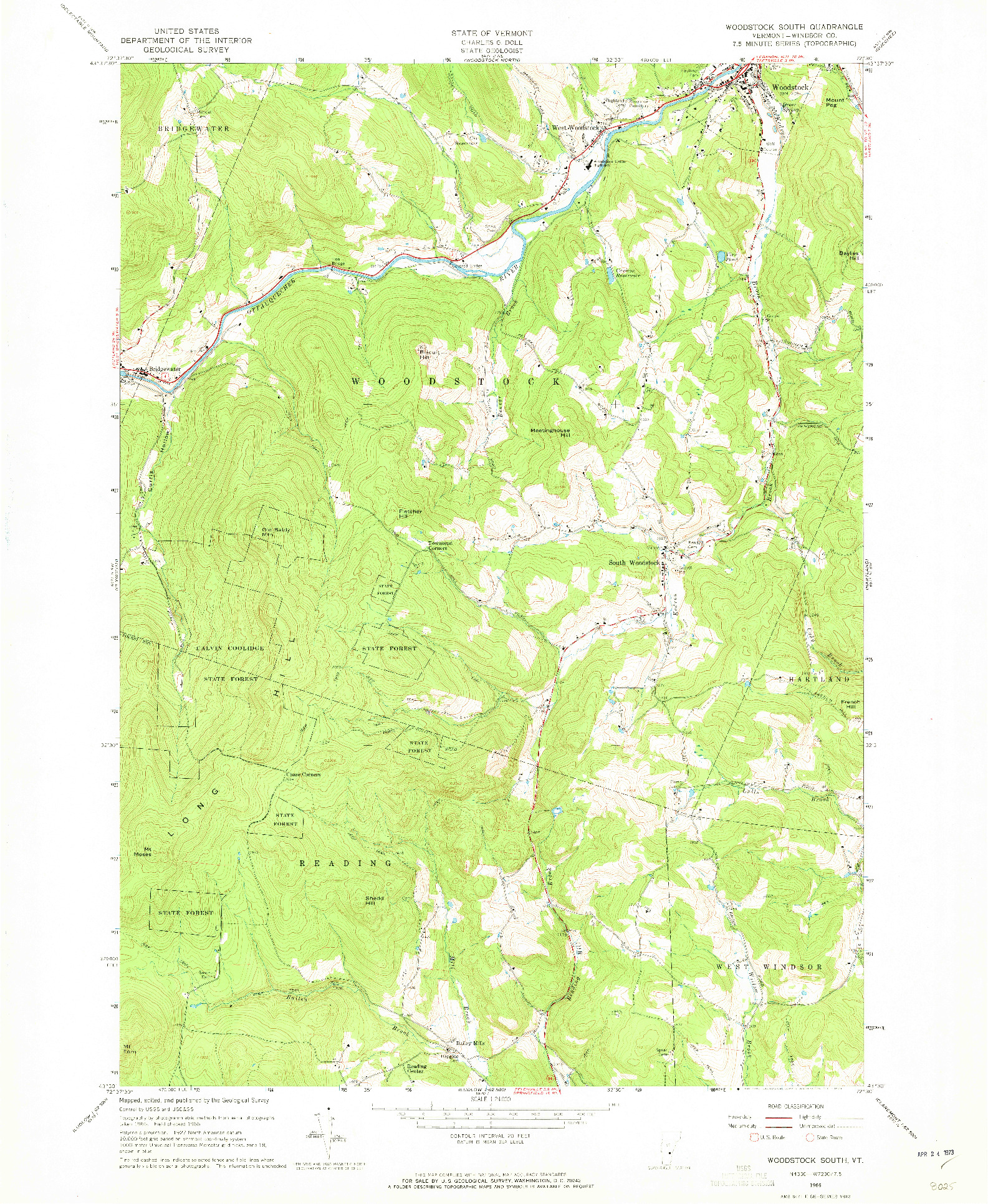 USGS 1:24000-SCALE QUADRANGLE FOR WOODSTOCK SOUTH, VT 1966