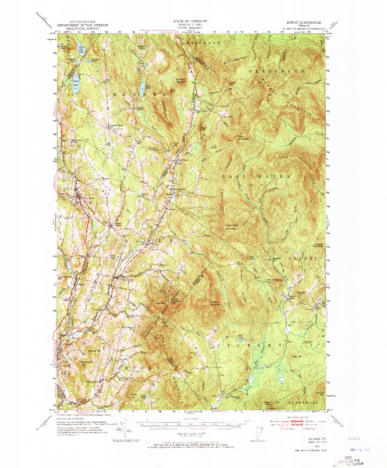 USGS 1:62500-SCALE QUADRANGLE FOR BURKE, VT 1951