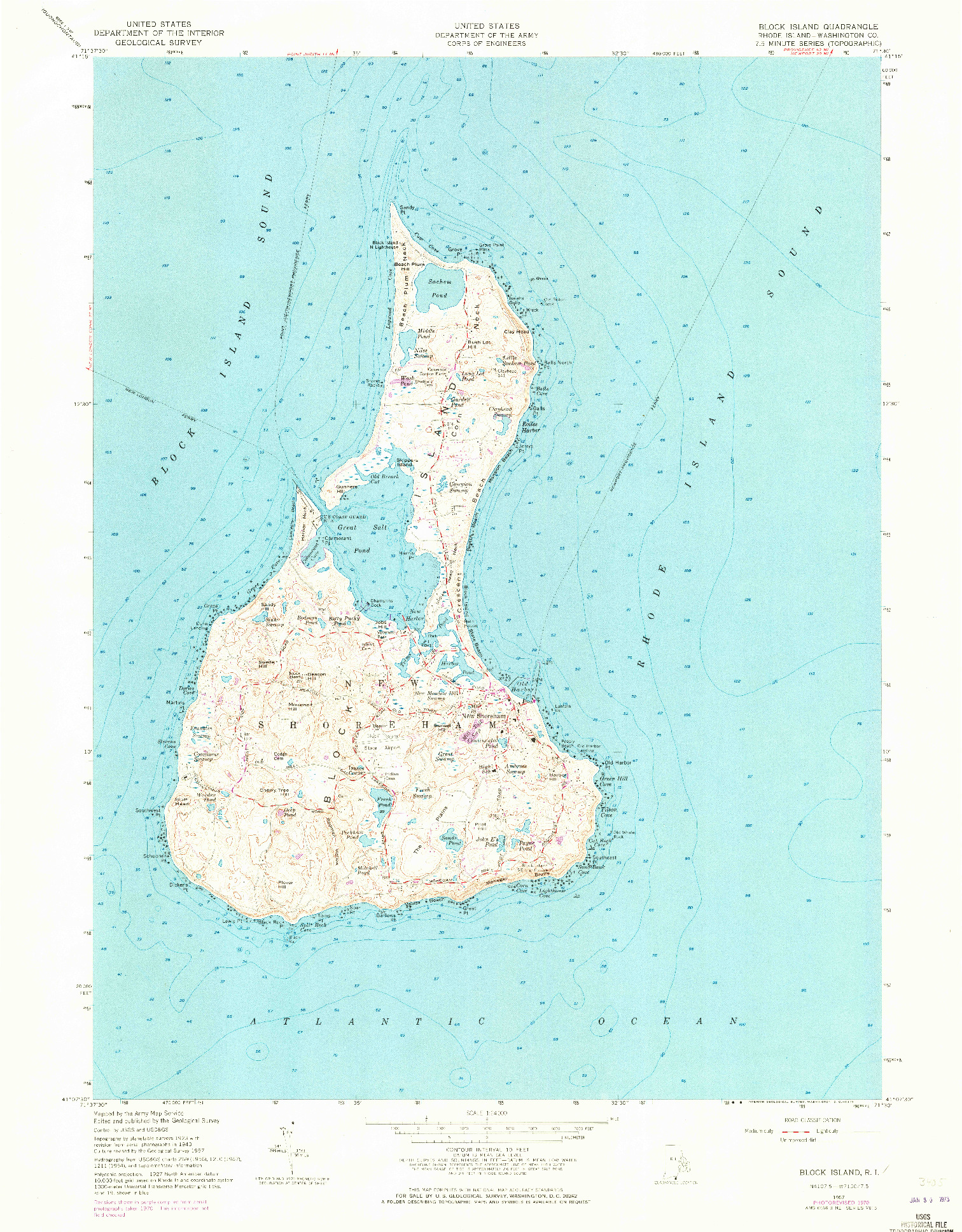 USGS 1:24000-SCALE QUADRANGLE FOR BLOCK ISLAND, RI 1957