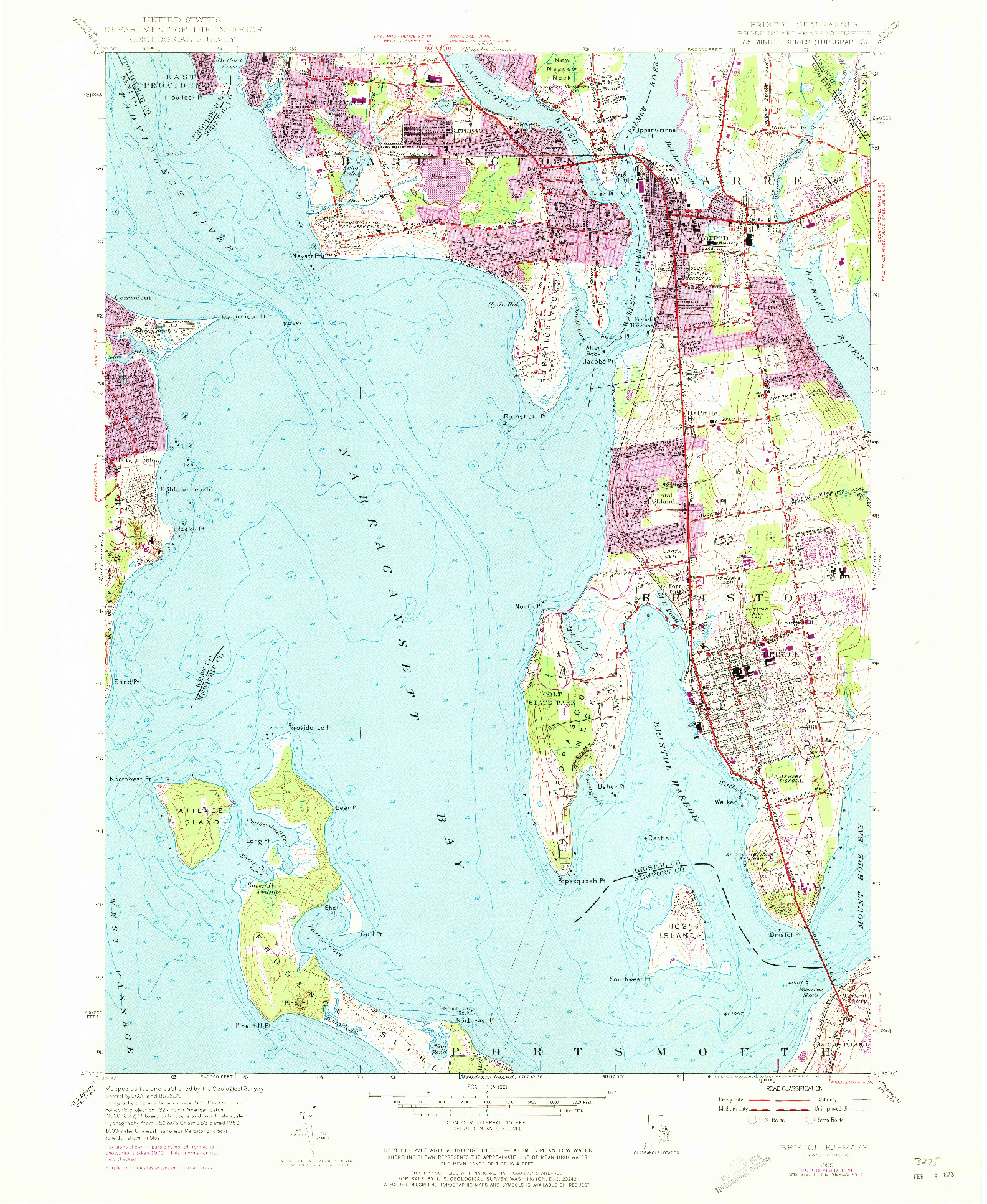 USGS 1:24000-SCALE QUADRANGLE FOR BRISTOL, RI 1955