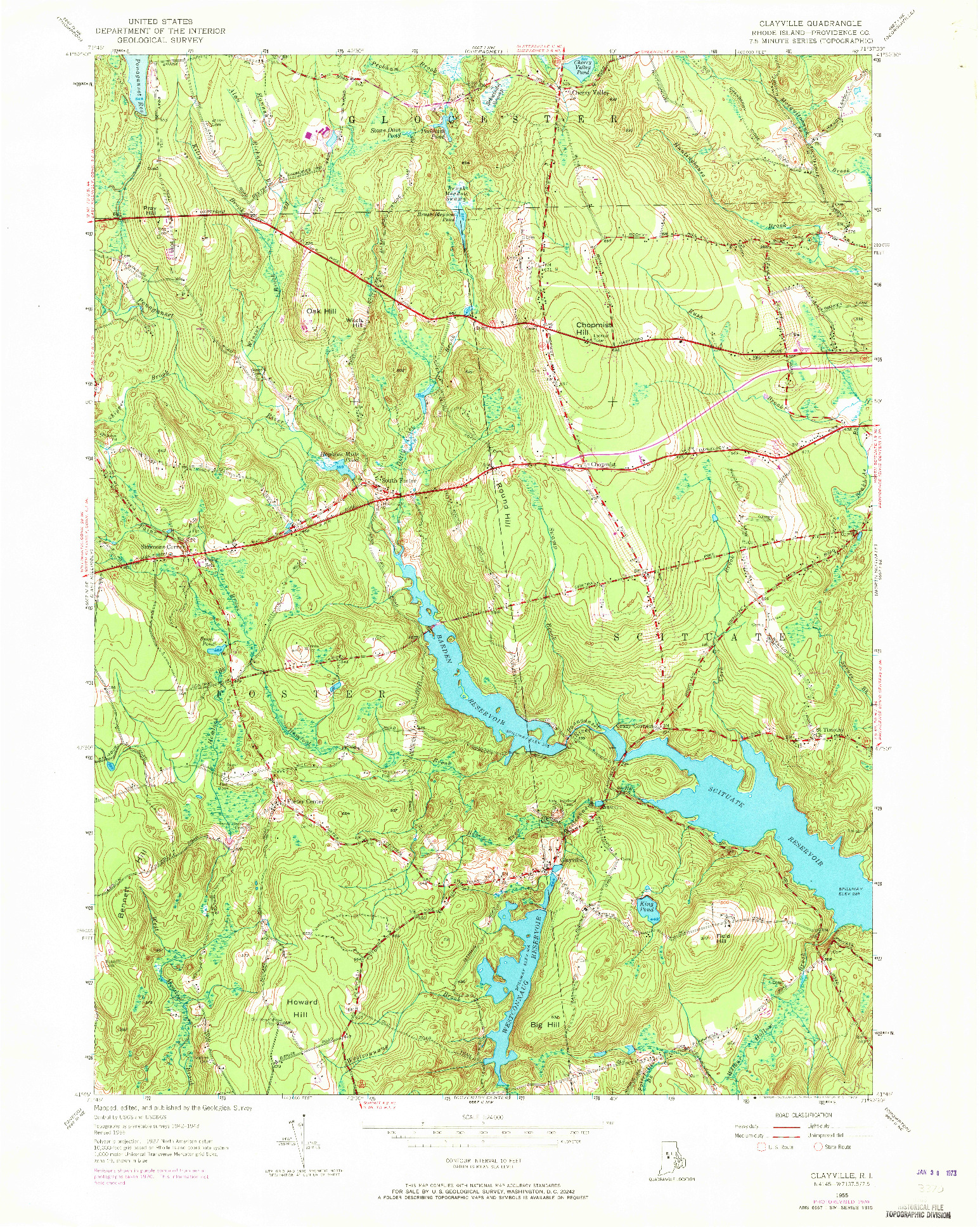 USGS 1:24000-SCALE QUADRANGLE FOR CLAYVILLE, RI 1955