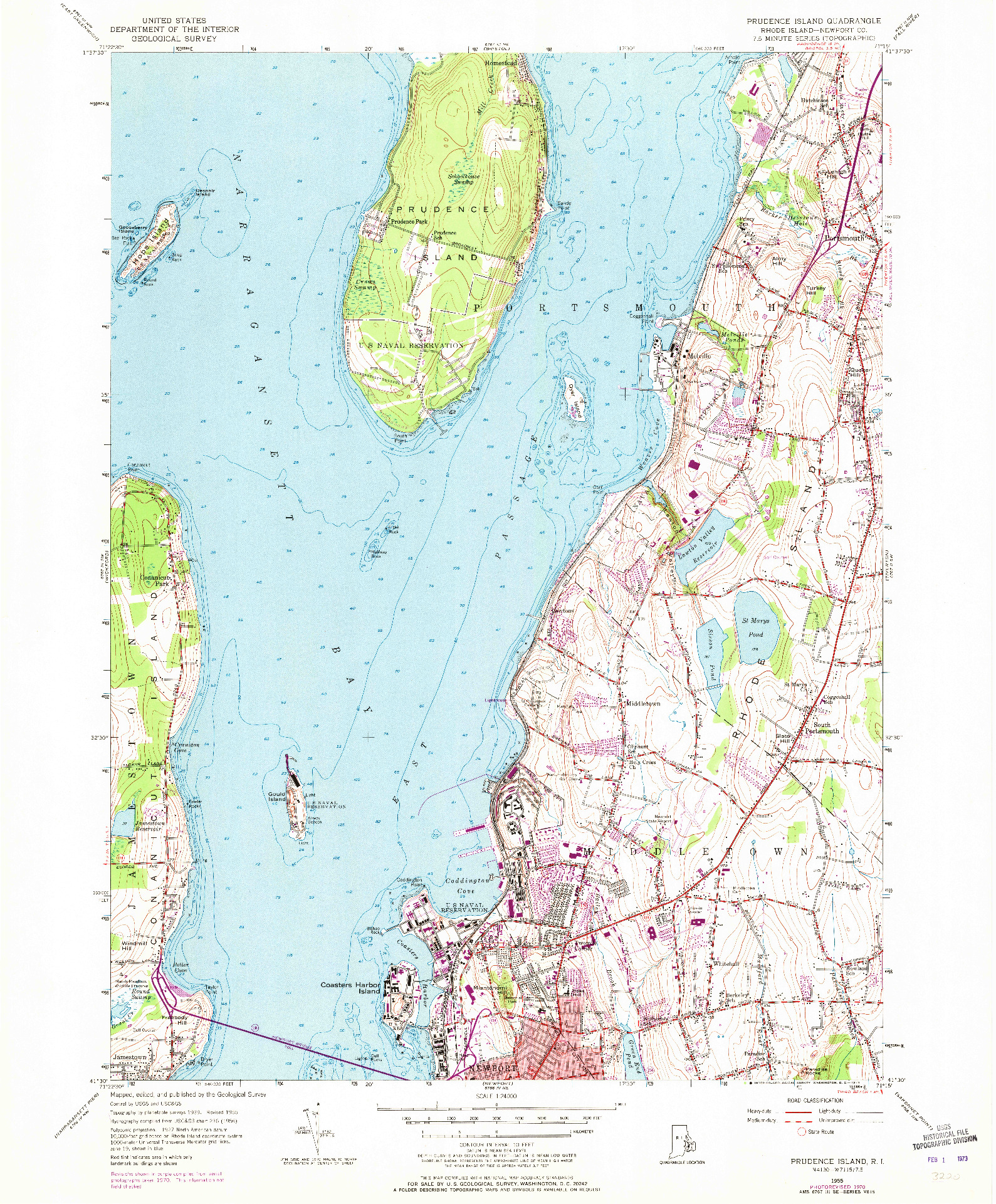 USGS 1:24000-SCALE QUADRANGLE FOR PRUDENCE ISLAND, RI 1955