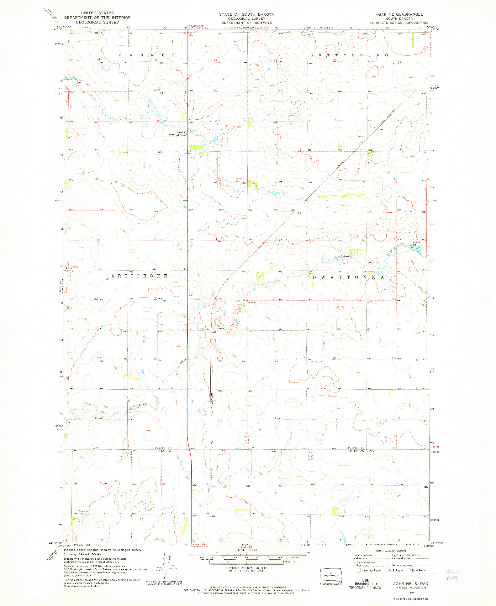 USGS 1:24000-SCALE QUADRANGLE FOR AGAR NE, SD 1970