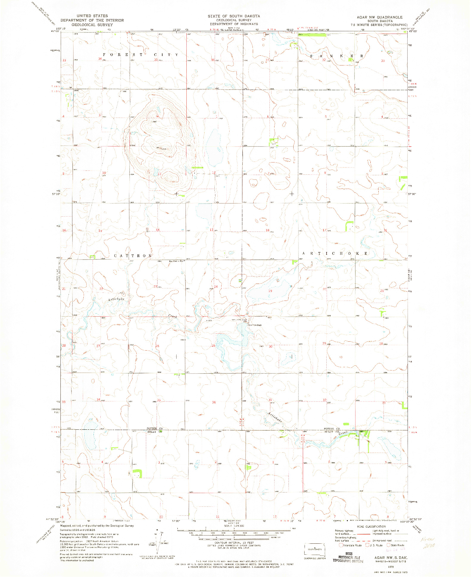 USGS 1:24000-SCALE QUADRANGLE FOR AGAR NW, SD 1970