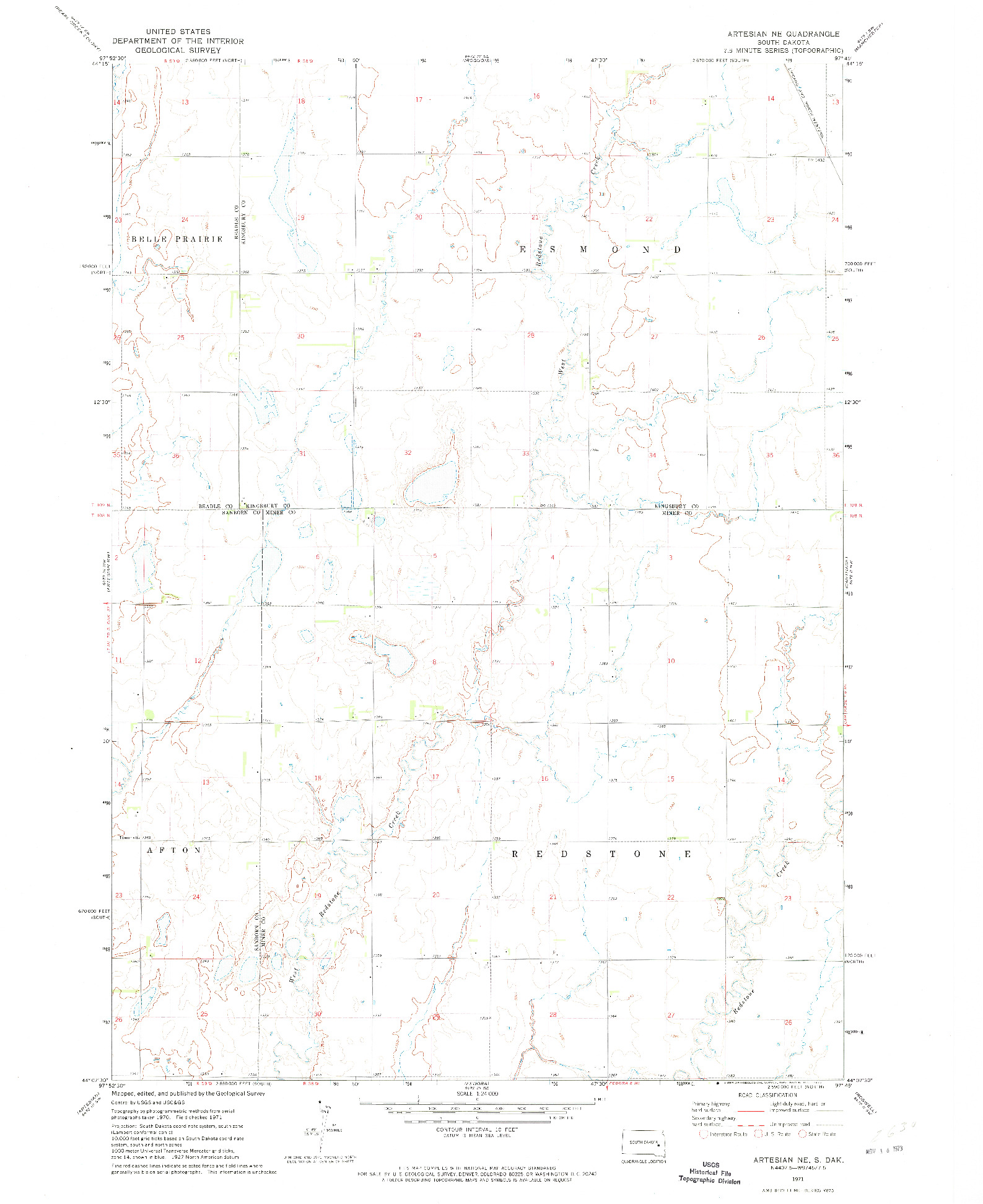 USGS 1:24000-SCALE QUADRANGLE FOR ARTESIAN NE, SD 1971