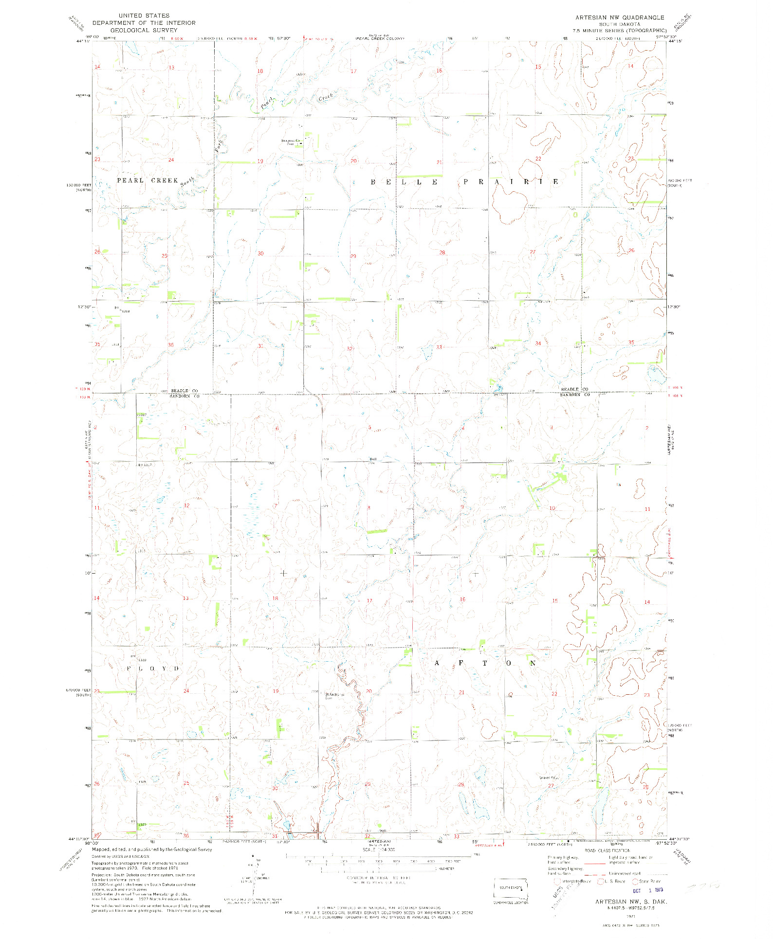 USGS 1:24000-SCALE QUADRANGLE FOR ARTESIAN NW, SD 1971