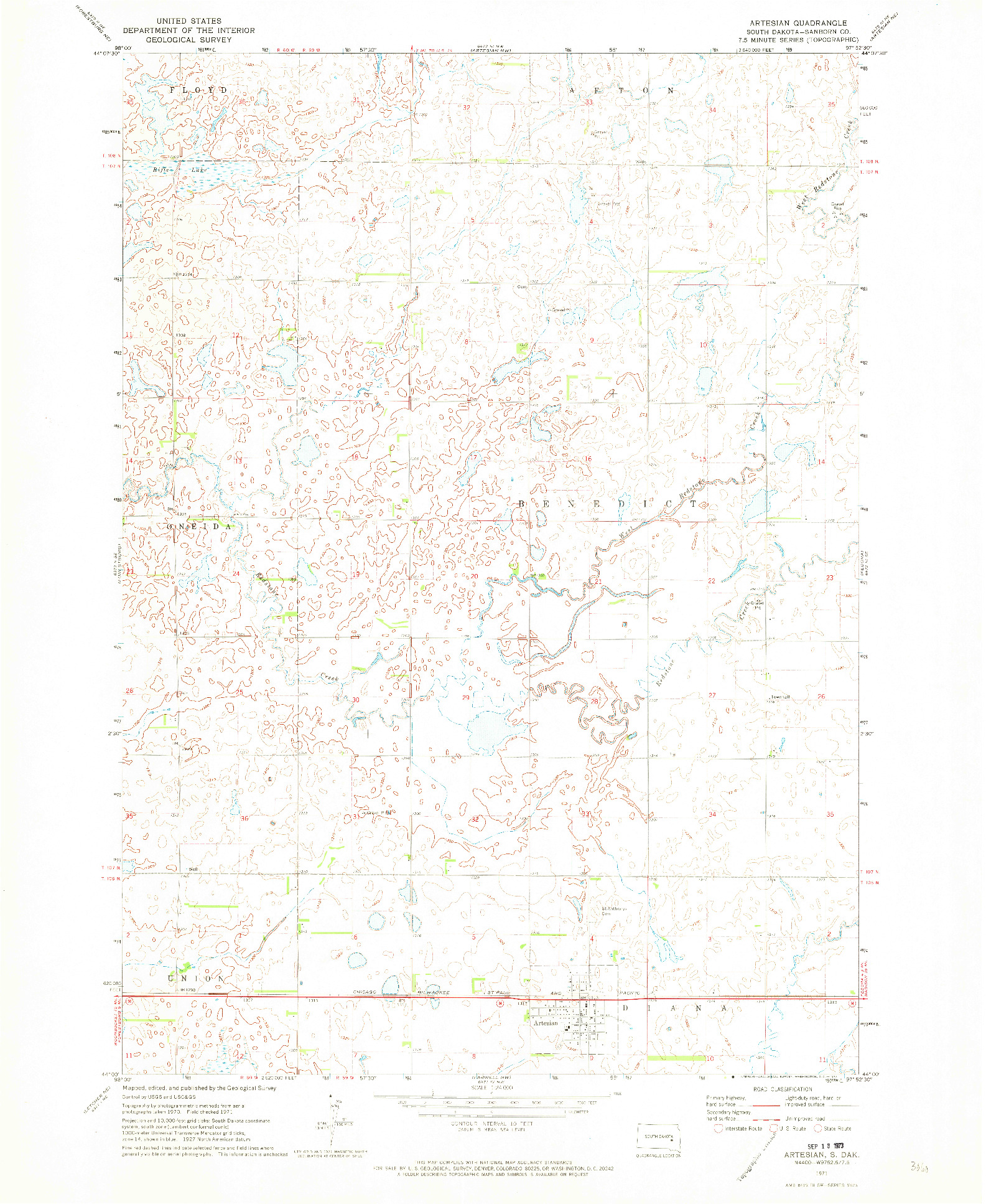 USGS 1:24000-SCALE QUADRANGLE FOR ARTESIAN, SD 1971