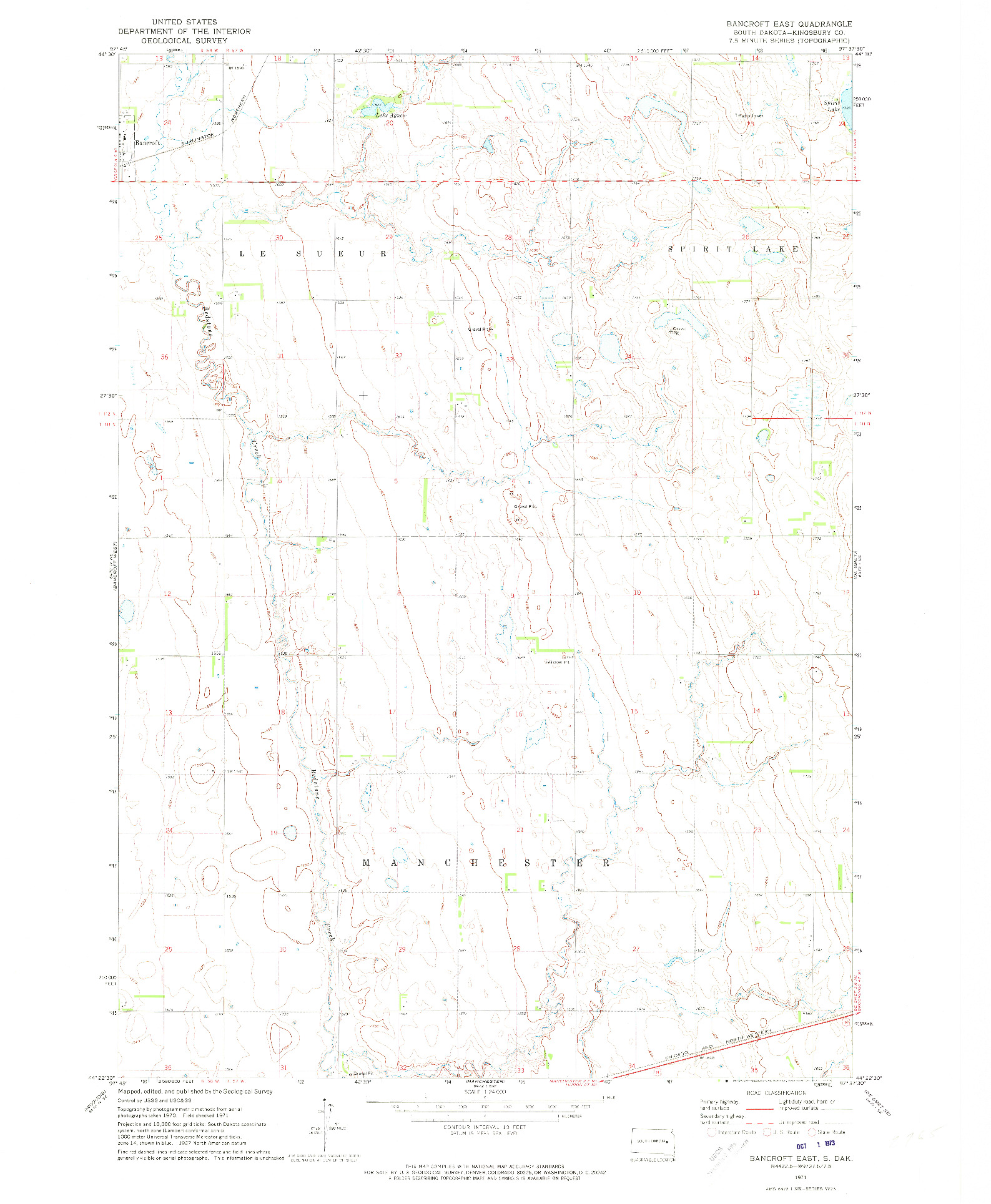 USGS 1:24000-SCALE QUADRANGLE FOR BANCROFT EAST, SD 1971