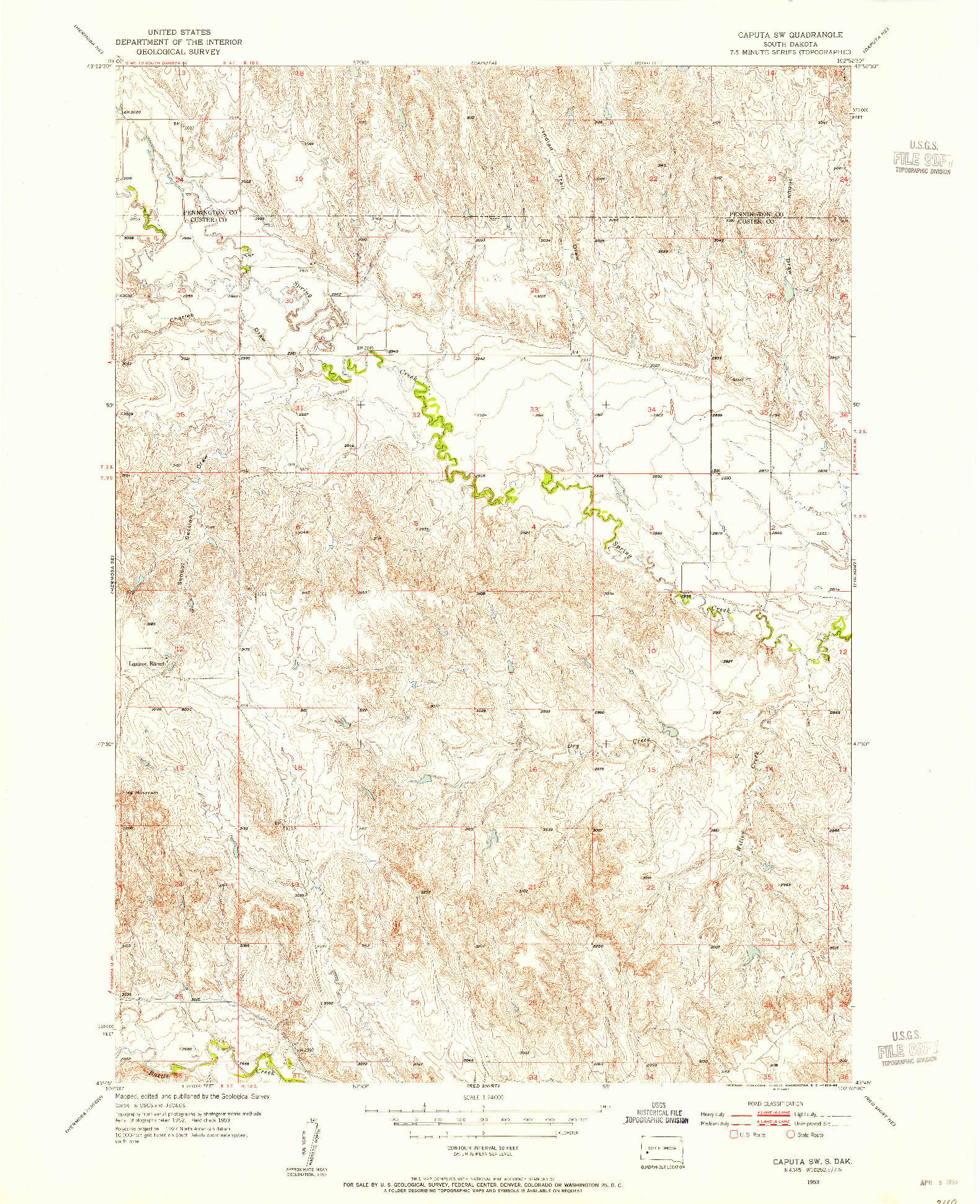 USGS 1:24000-SCALE QUADRANGLE FOR CAPUTA SW, SD 1953