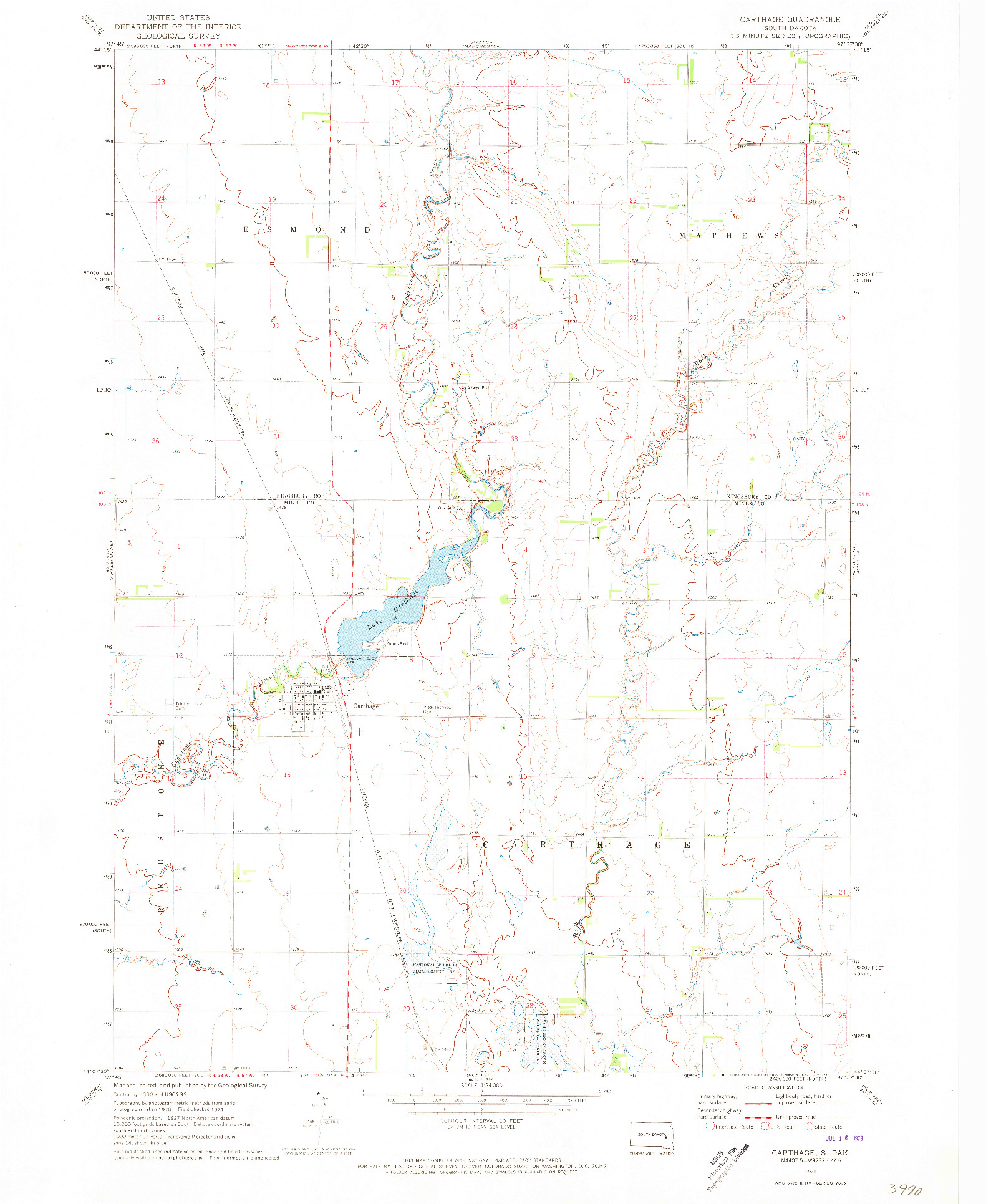 USGS 1:24000-SCALE QUADRANGLE FOR CARTHAGE, SD 1971