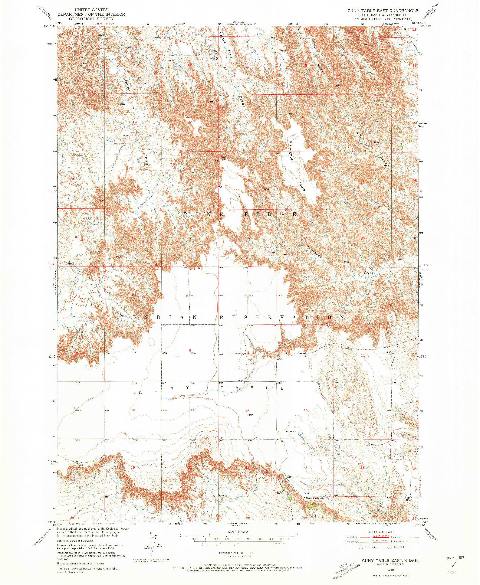 USGS 1:24000-SCALE QUADRANGLE FOR CUNY TABLE EAST, SD 1950