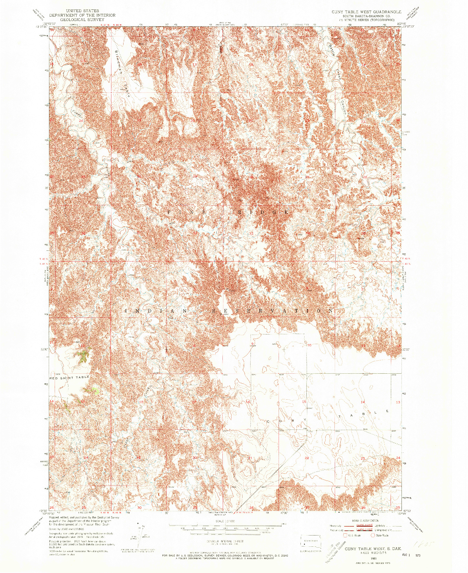 USGS 1:24000-SCALE QUADRANGLE FOR CUNY TABLE WEST, SD 1951