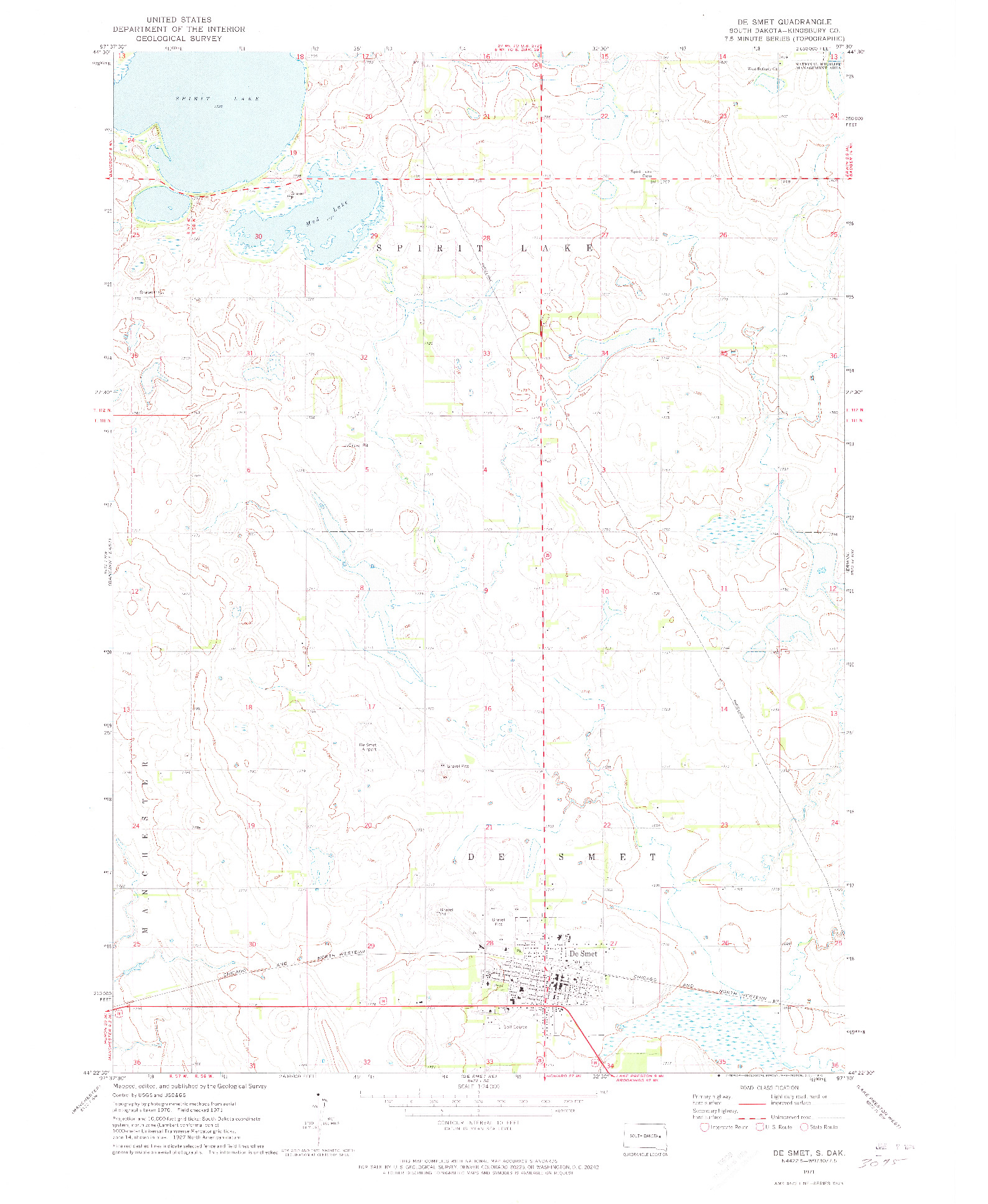 USGS 1:24000-SCALE QUADRANGLE FOR DE SMET, SD 1971