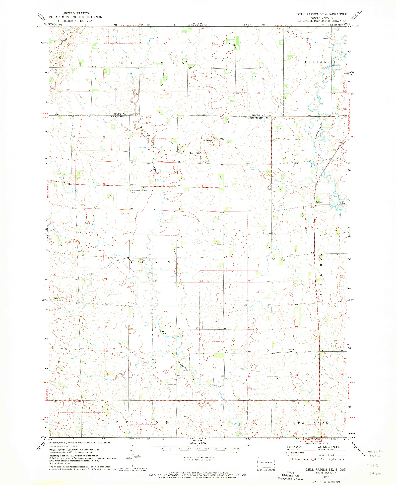USGS 1:24000-SCALE QUADRANGLE FOR DELL RAPIDS SE, SD 1972
