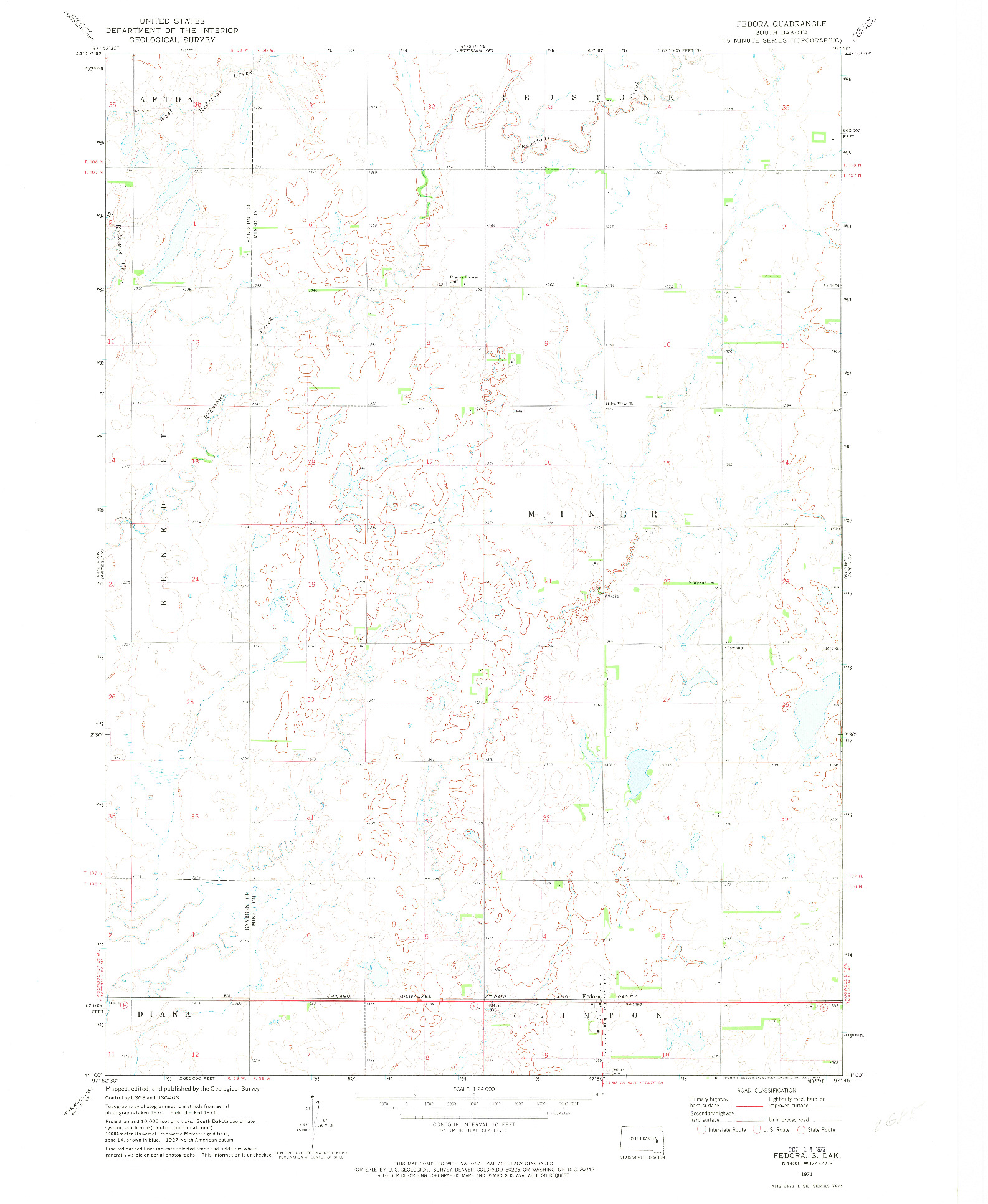 USGS 1:24000-SCALE QUADRANGLE FOR FEDORA, SD 1971