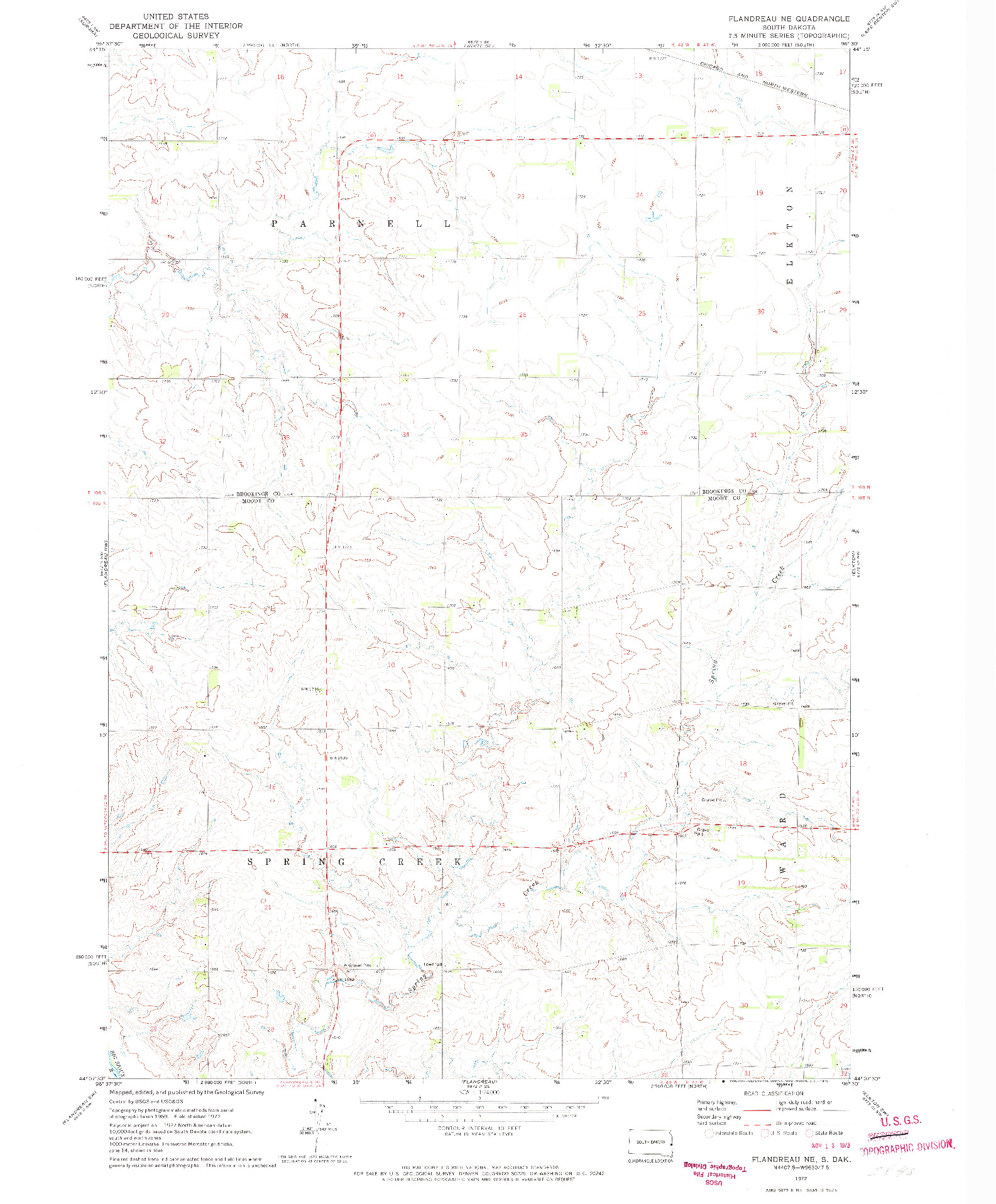 USGS 1:24000-SCALE QUADRANGLE FOR FLANDREAU NE, SD 1972