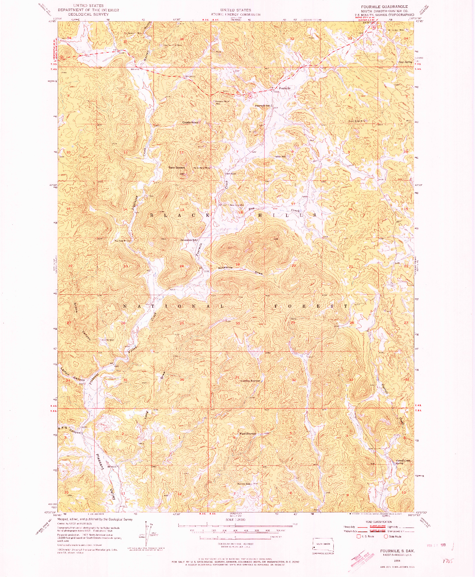 USGS 1:24000-SCALE QUADRANGLE FOR FOURMILE, SD 1954