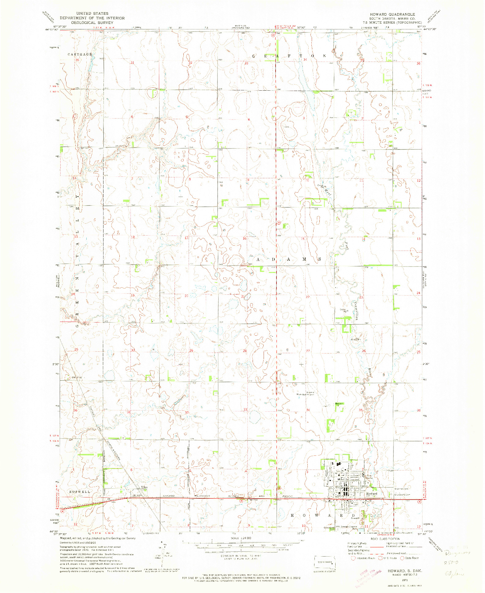USGS 1:24000-SCALE QUADRANGLE FOR HOWARD, SD 1971