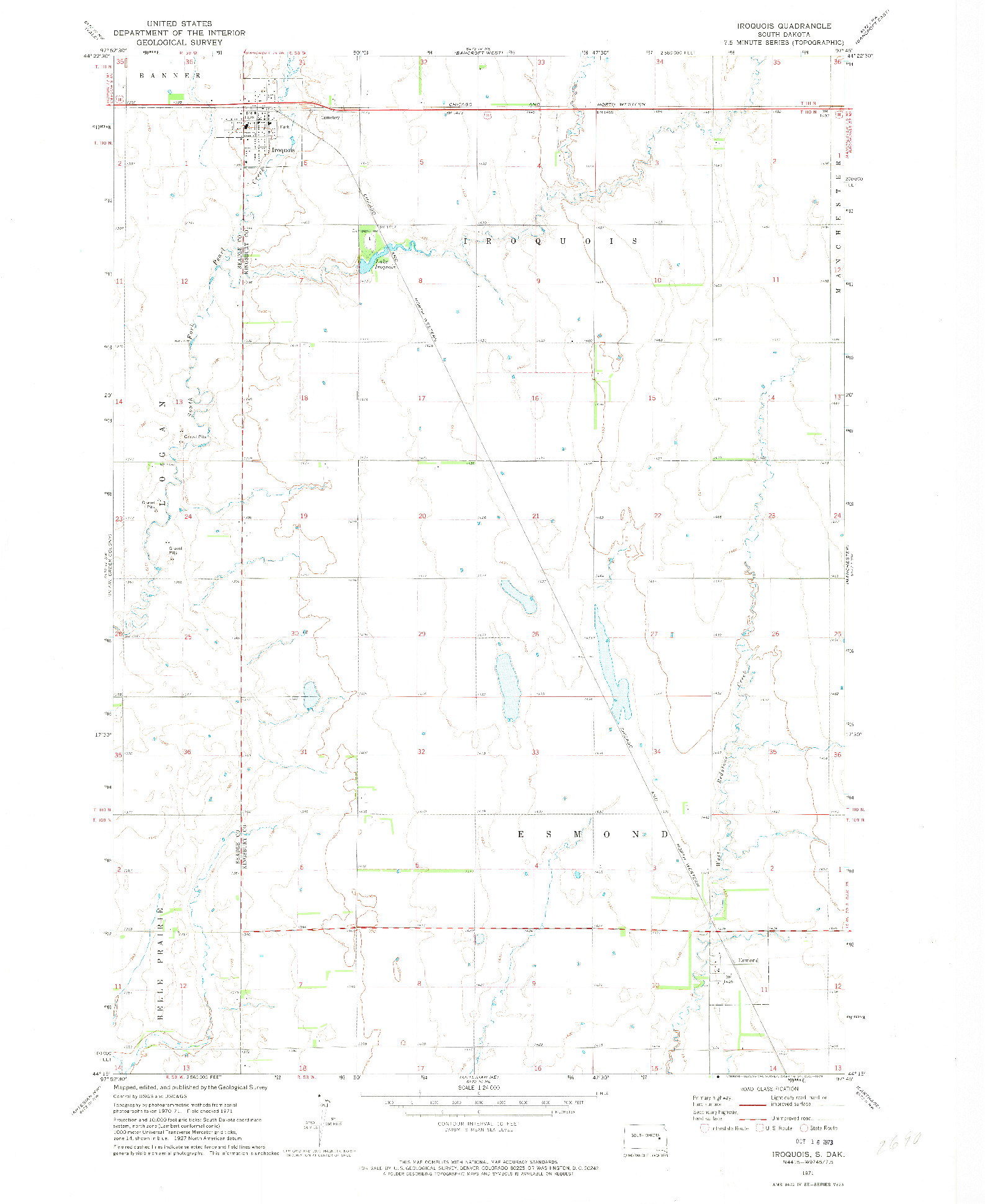 USGS 1:24000-SCALE QUADRANGLE FOR IROQUOIS, SD 1971