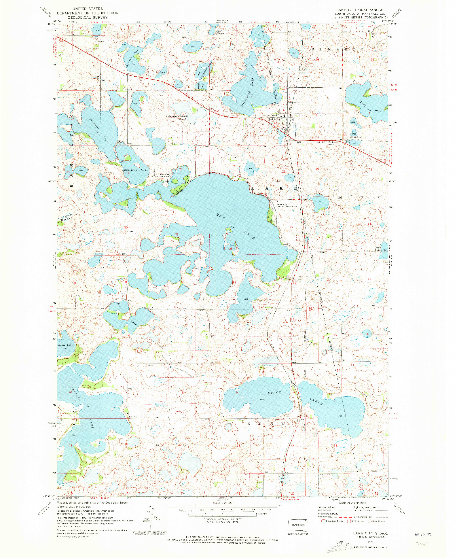 USGS 1:24000-SCALE QUADRANGLE FOR LAKE CITY, SD 1970
