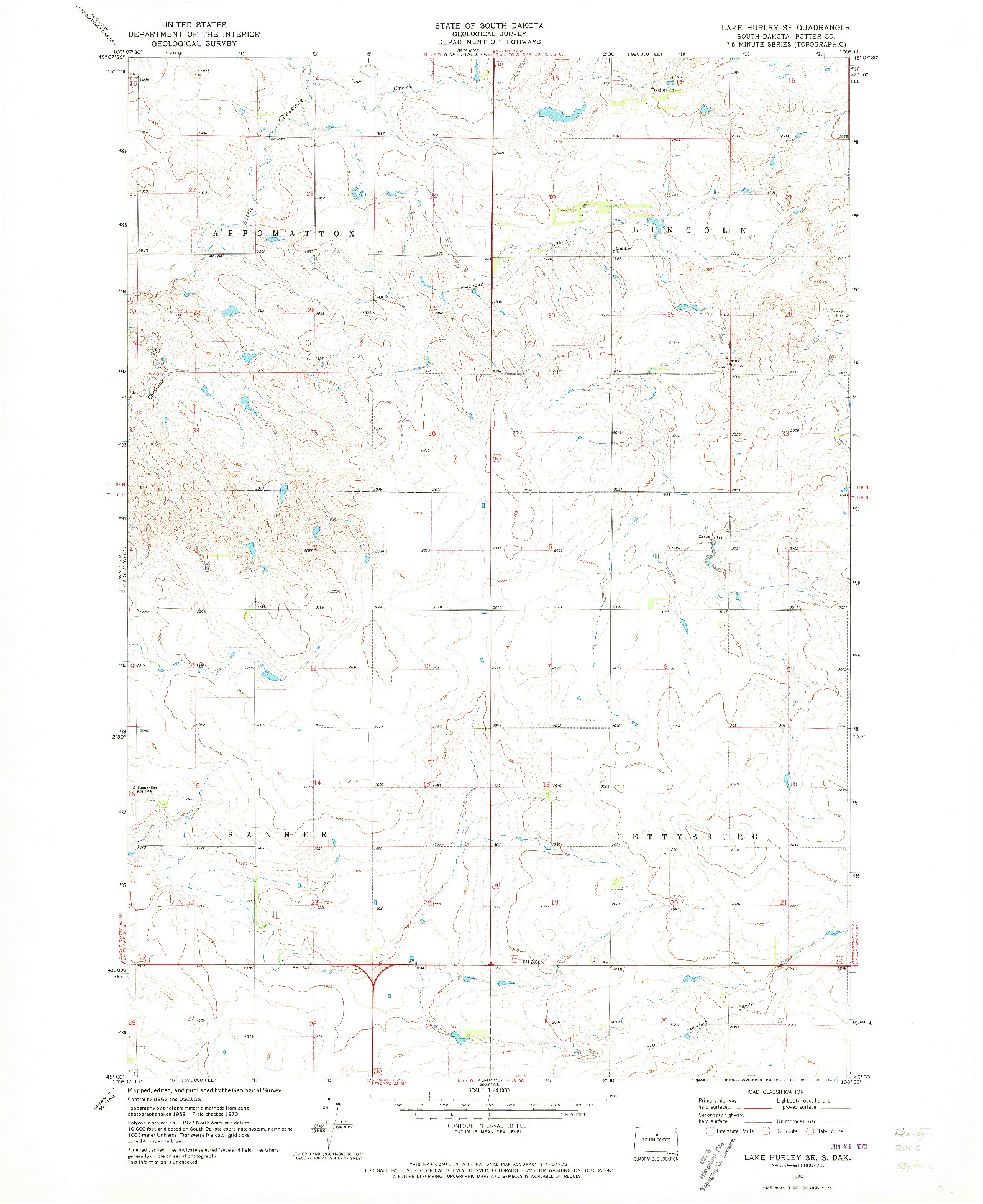 USGS 1:24000-SCALE QUADRANGLE FOR LAKE HURLEY SE, SD 1970