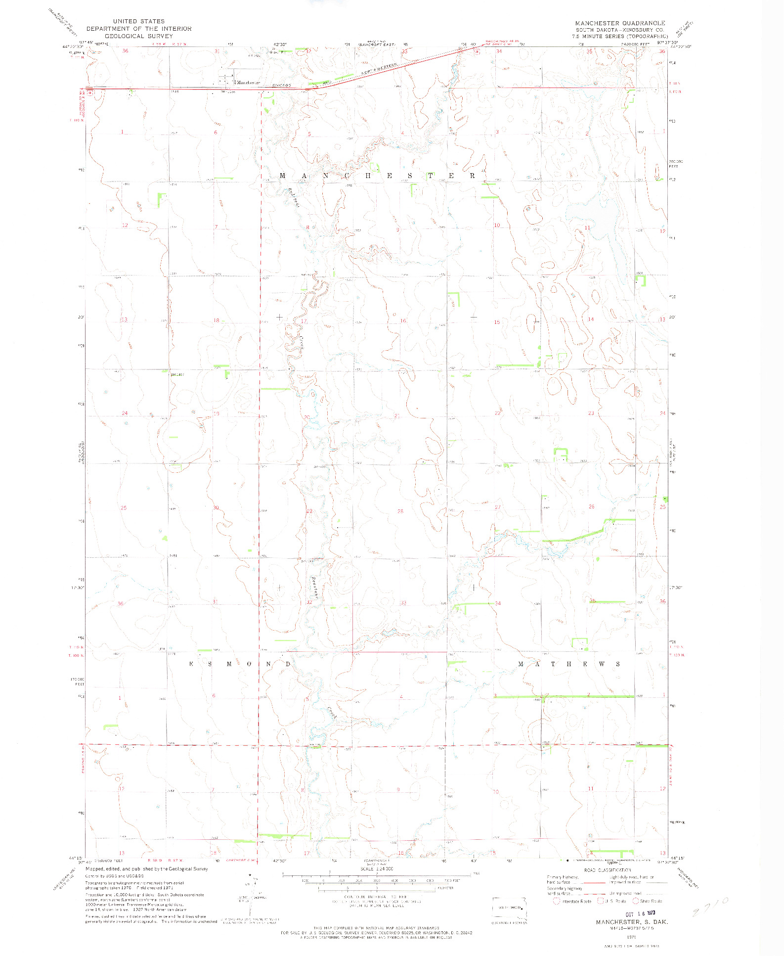 USGS 1:24000-SCALE QUADRANGLE FOR MANCHESTER, SD 1971