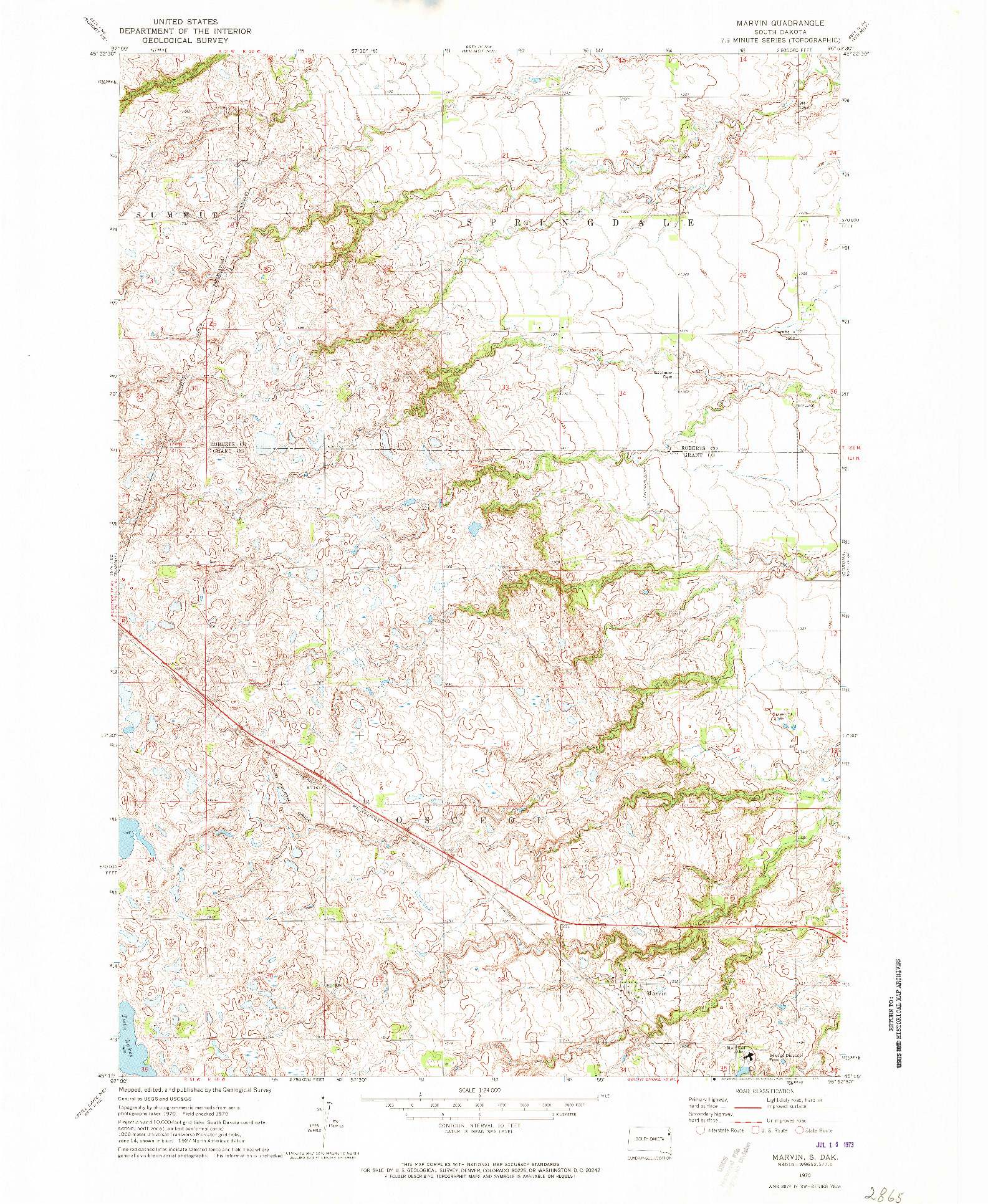 USGS 1:24000-SCALE QUADRANGLE FOR MARVIN, SD 1970