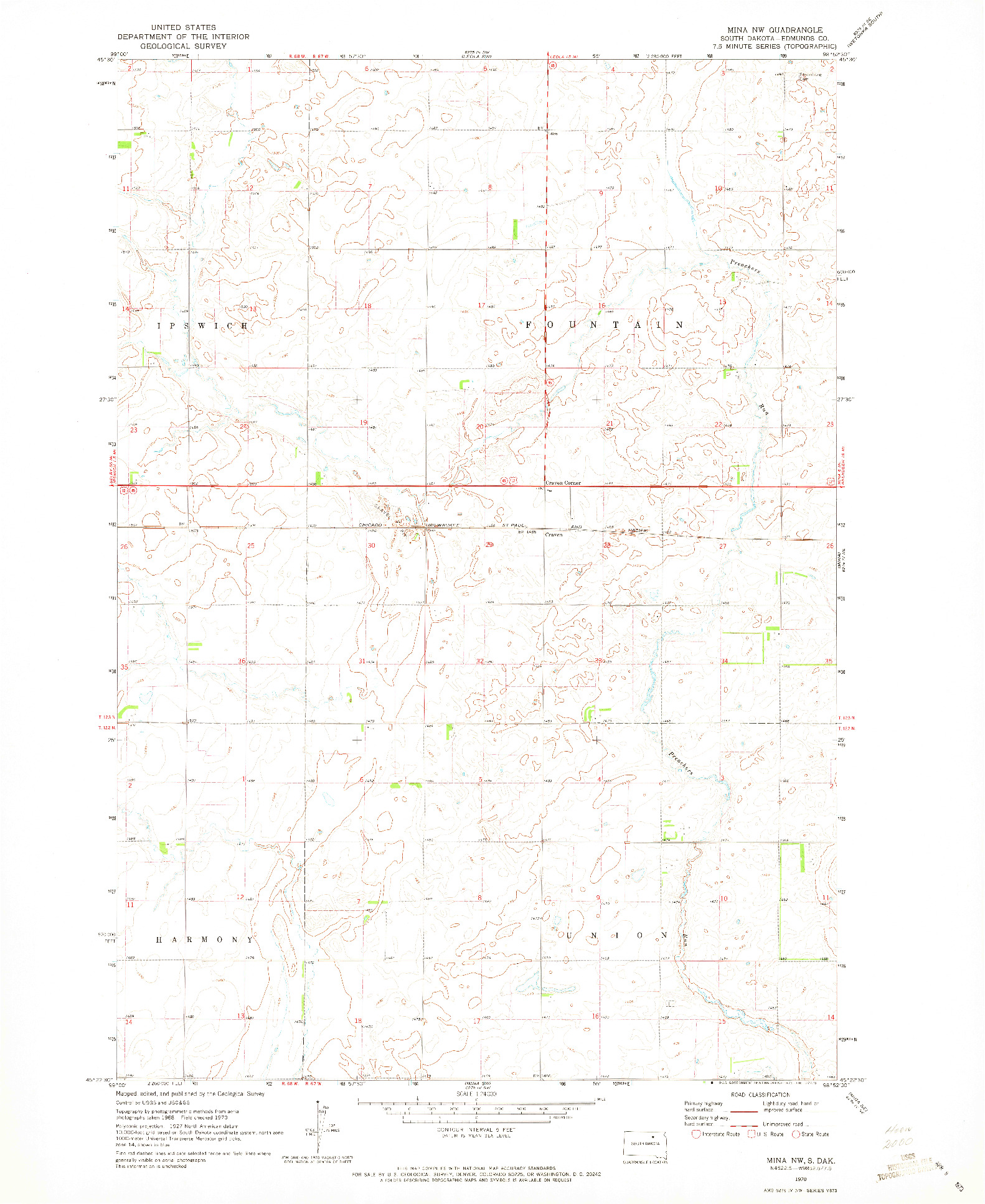 USGS 1:24000-SCALE QUADRANGLE FOR MINA NW, SD 1970