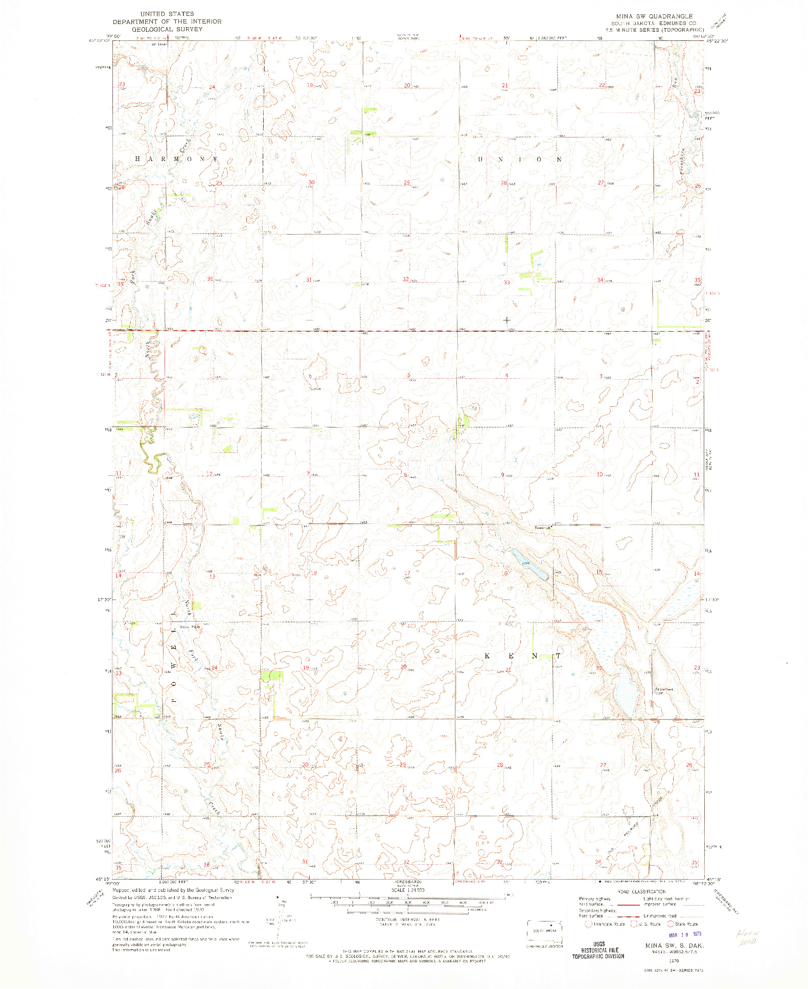USGS 1:24000-SCALE QUADRANGLE FOR MINA SW, SD 1970