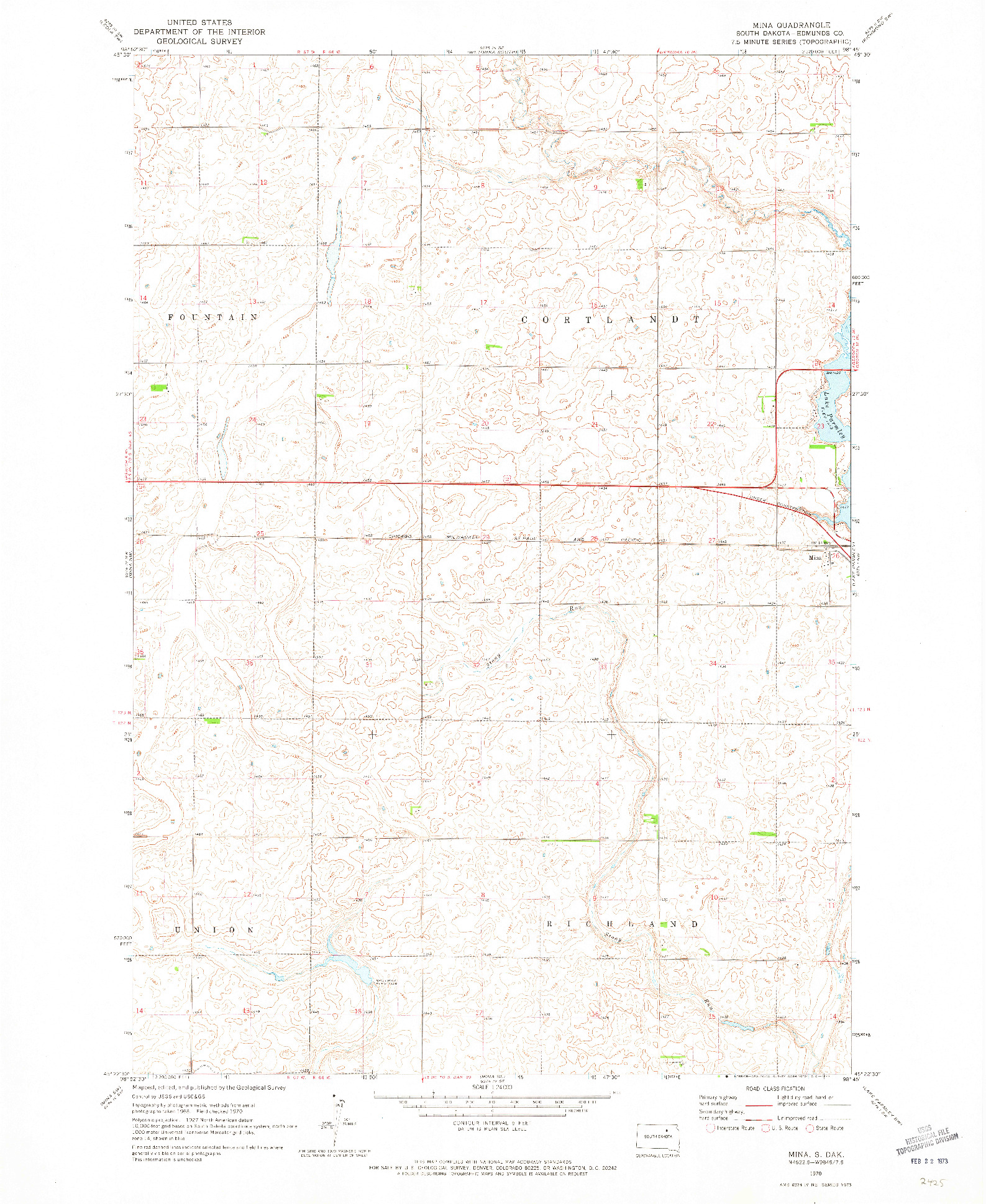 USGS 1:24000-SCALE QUADRANGLE FOR MINA, SD 1970