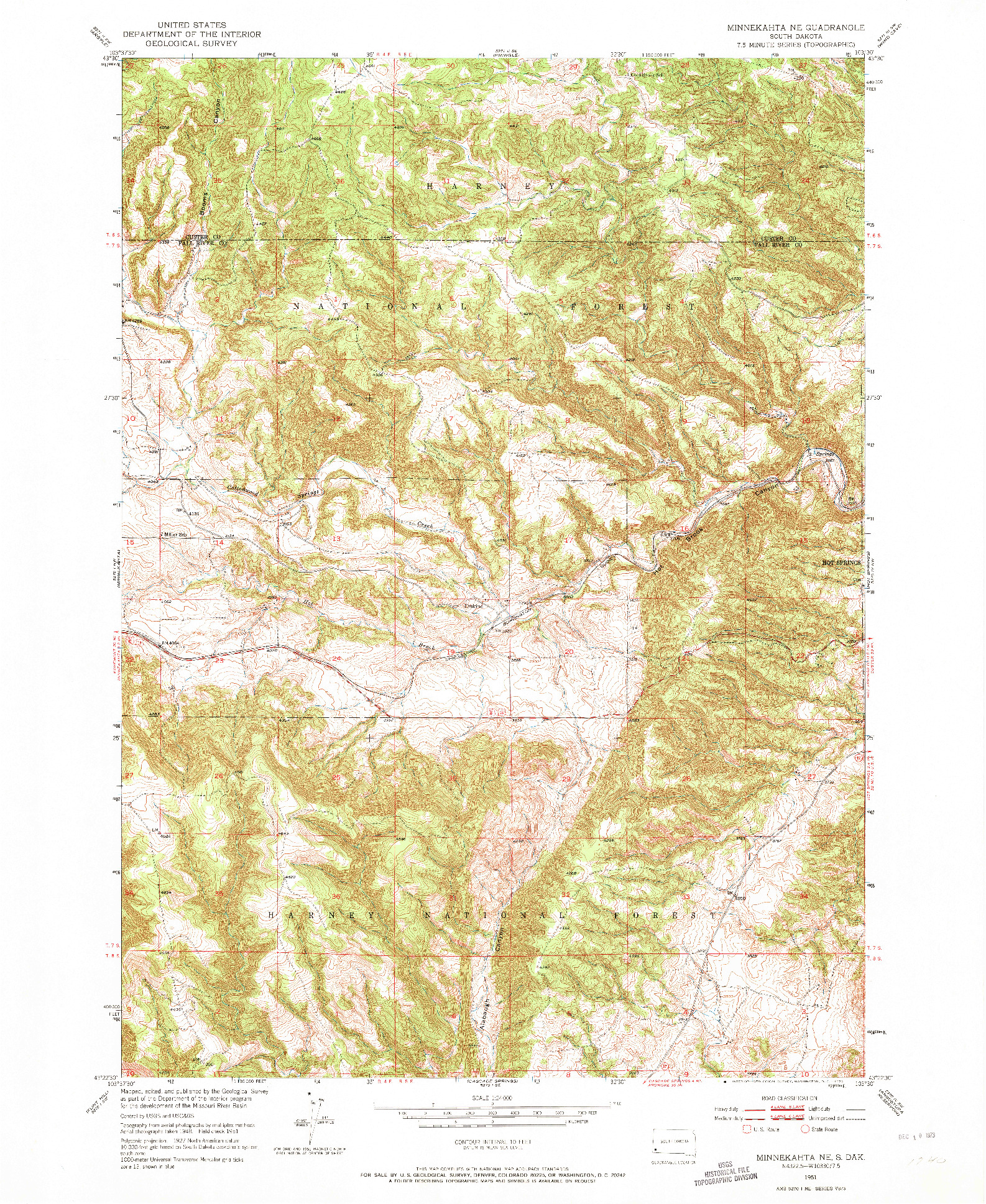 USGS 1:24000-SCALE QUADRANGLE FOR MINNEKAHTA NE, SD 1951