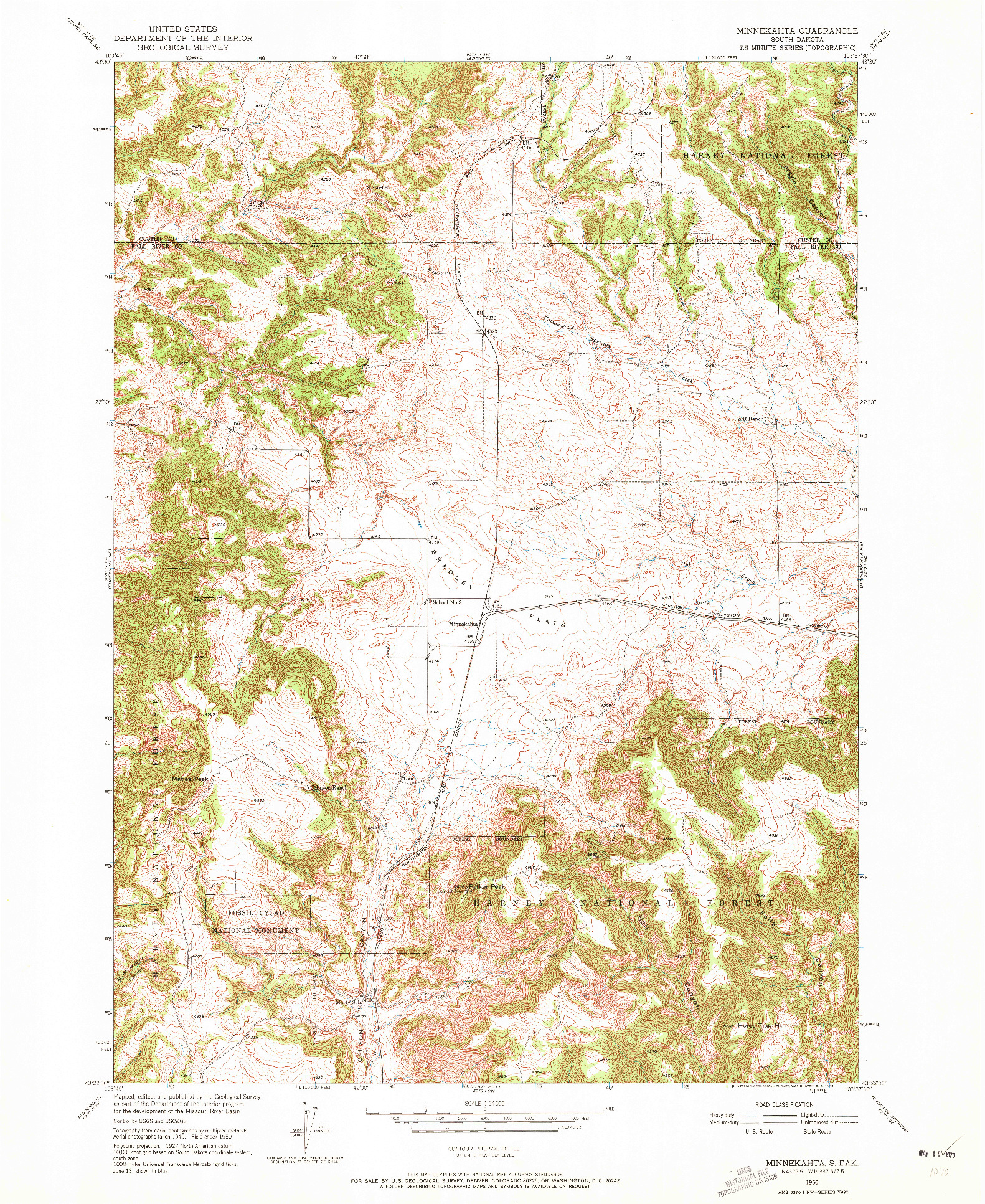 USGS 1:24000-SCALE QUADRANGLE FOR MINNEKAHTA, SD 1950