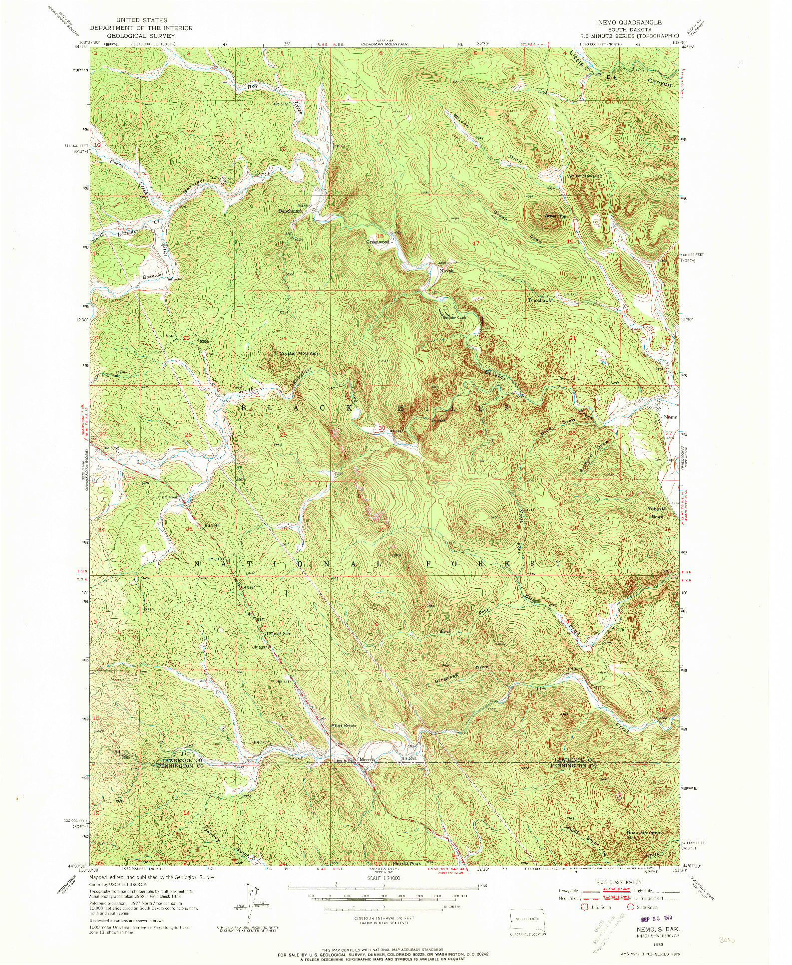 USGS 1:24000-SCALE QUADRANGLE FOR NEMO, SD 1953