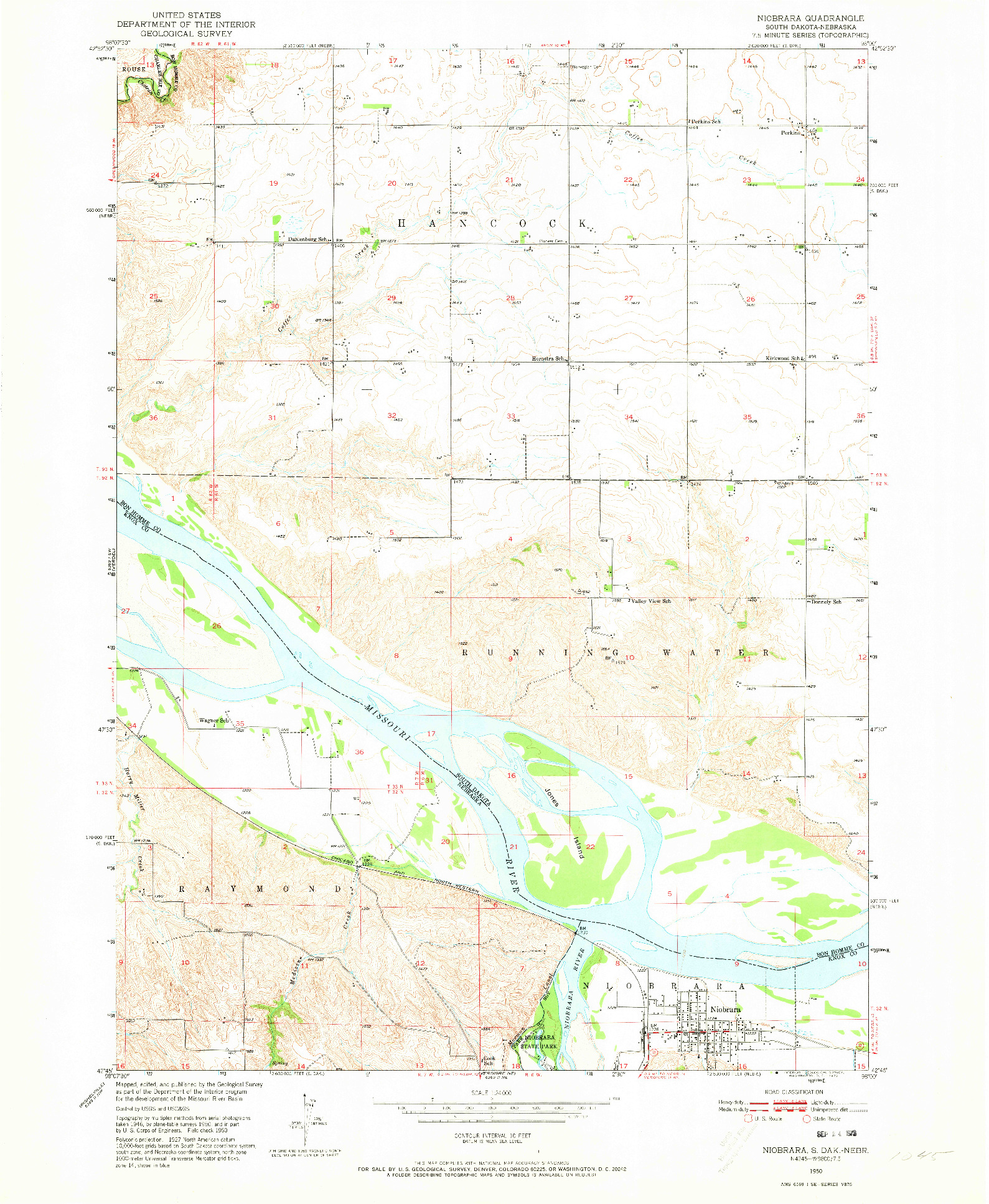 USGS 1:24000-SCALE QUADRANGLE FOR NIOBRARA, SD 1950