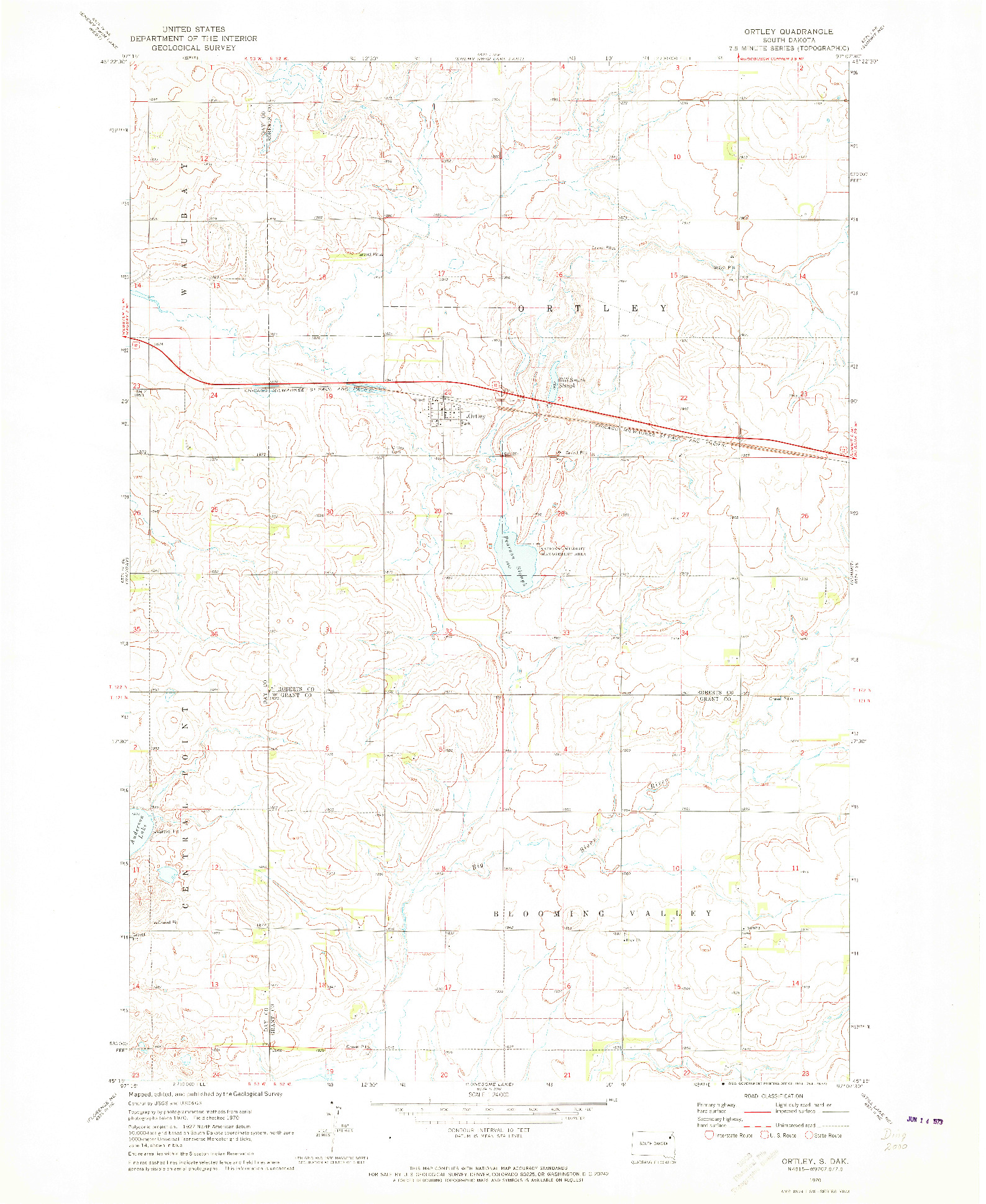 USGS 1:24000-SCALE QUADRANGLE FOR ORTLEY, SD 1970