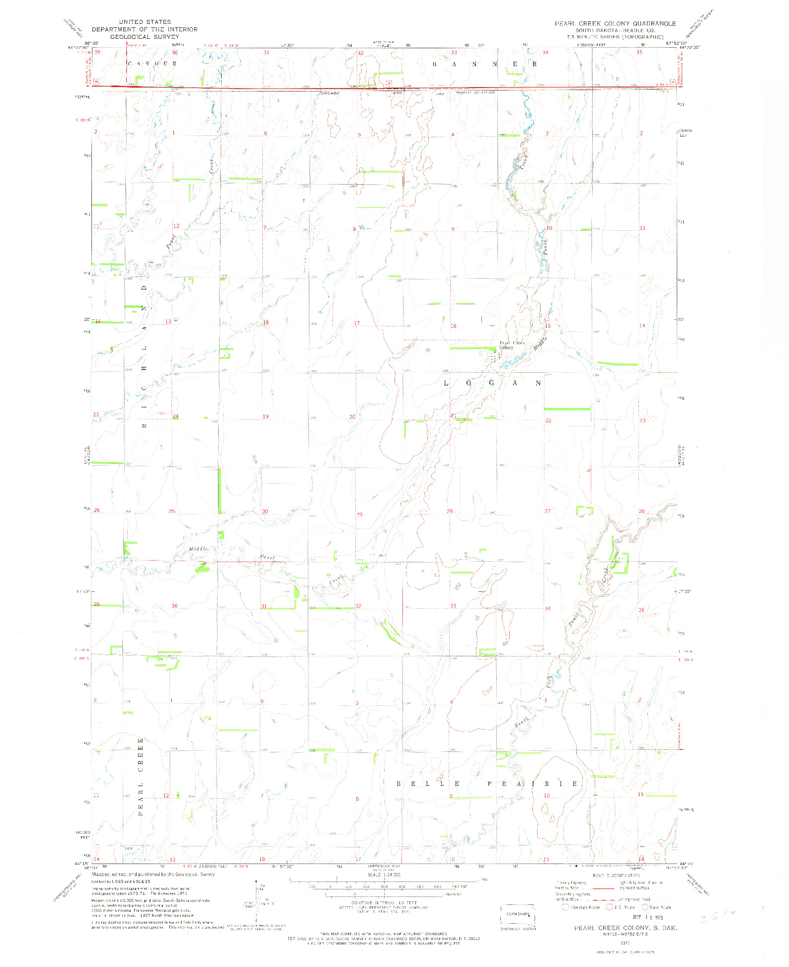 USGS 1:24000-SCALE QUADRANGLE FOR PEARL CREEK COLONY, SD 1971