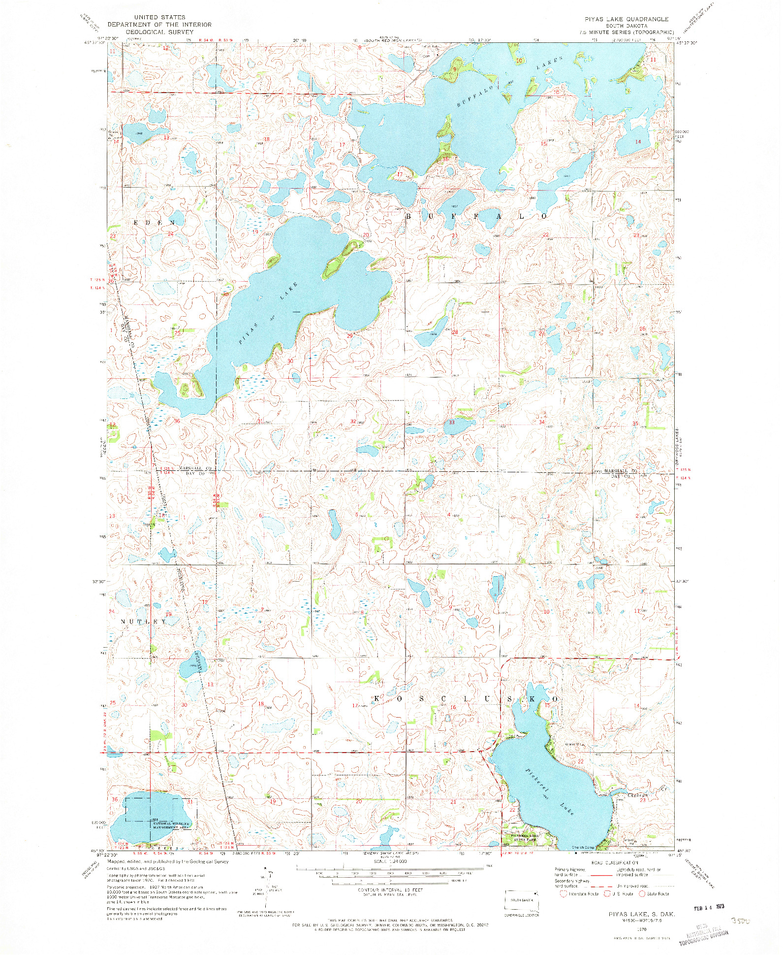 USGS 1:24000-SCALE QUADRANGLE FOR PIYAS LAKE, SD 1970