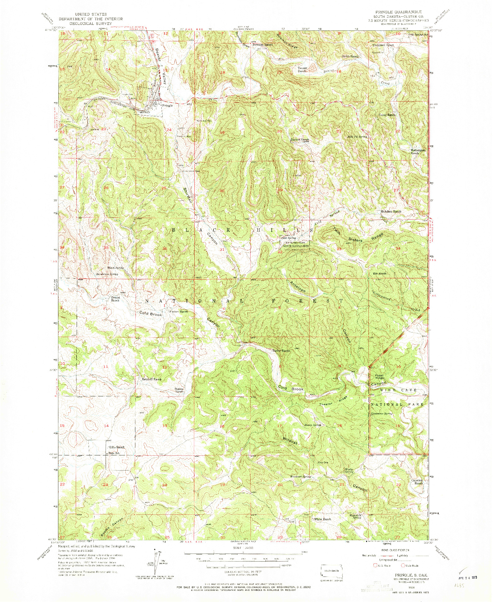 USGS 1:24000-SCALE QUADRANGLE FOR PRINGLE, SD 1956