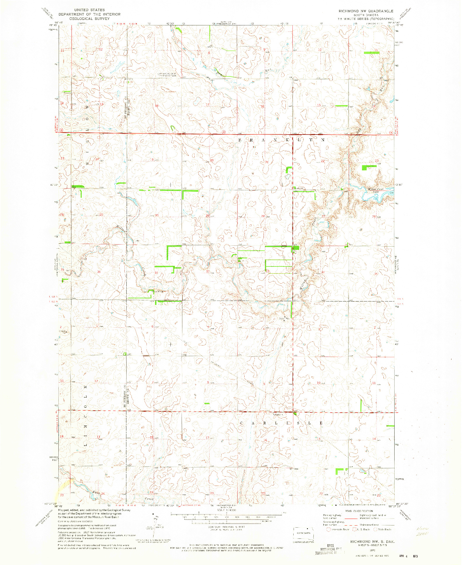 USGS 1:24000-SCALE QUADRANGLE FOR RICHMOND NW, SD 1970
