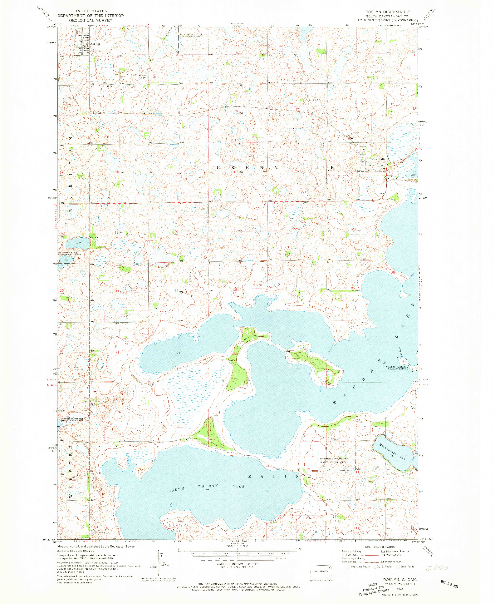 USGS 1:24000-SCALE QUADRANGLE FOR ROSLYN, SD 1970