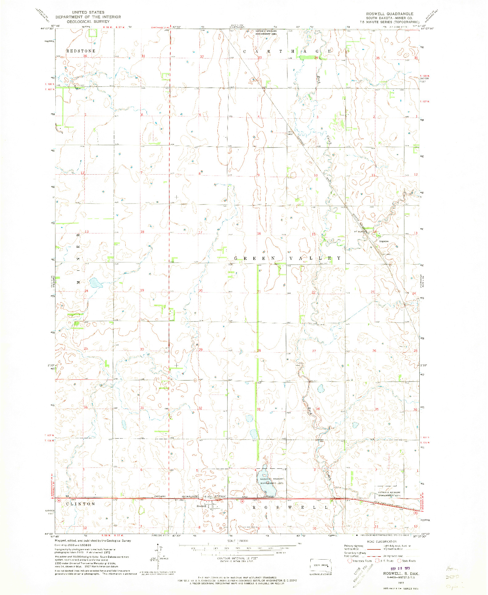 USGS 1:24000-SCALE QUADRANGLE FOR ROSWELL, SD 1972