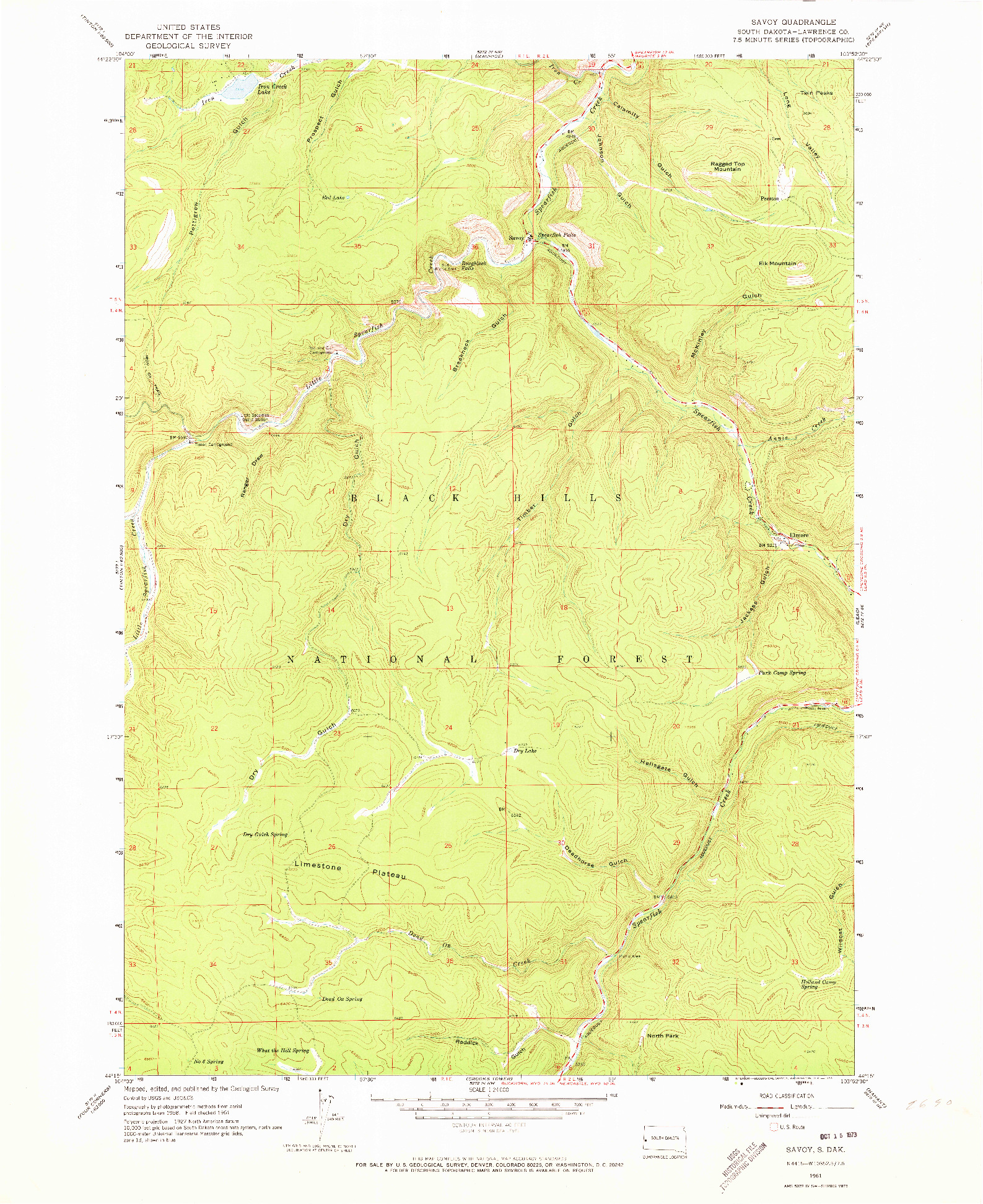 USGS 1:24000-SCALE QUADRANGLE FOR SAVOY, SD 1961